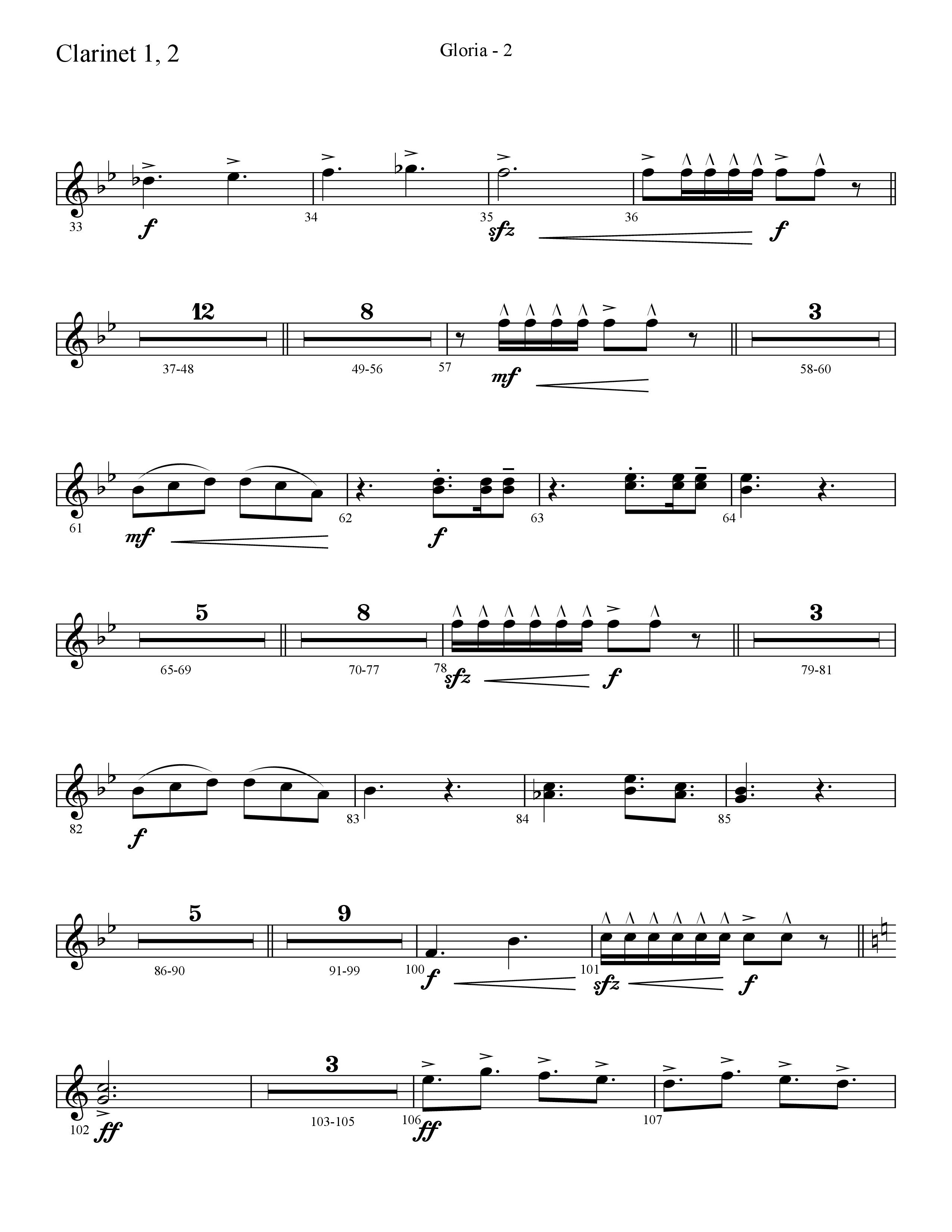 Gloria (Choral Anthem SATB) Clarinet 1/2 (Lifeway Choral / Arr. Cliff Duren)