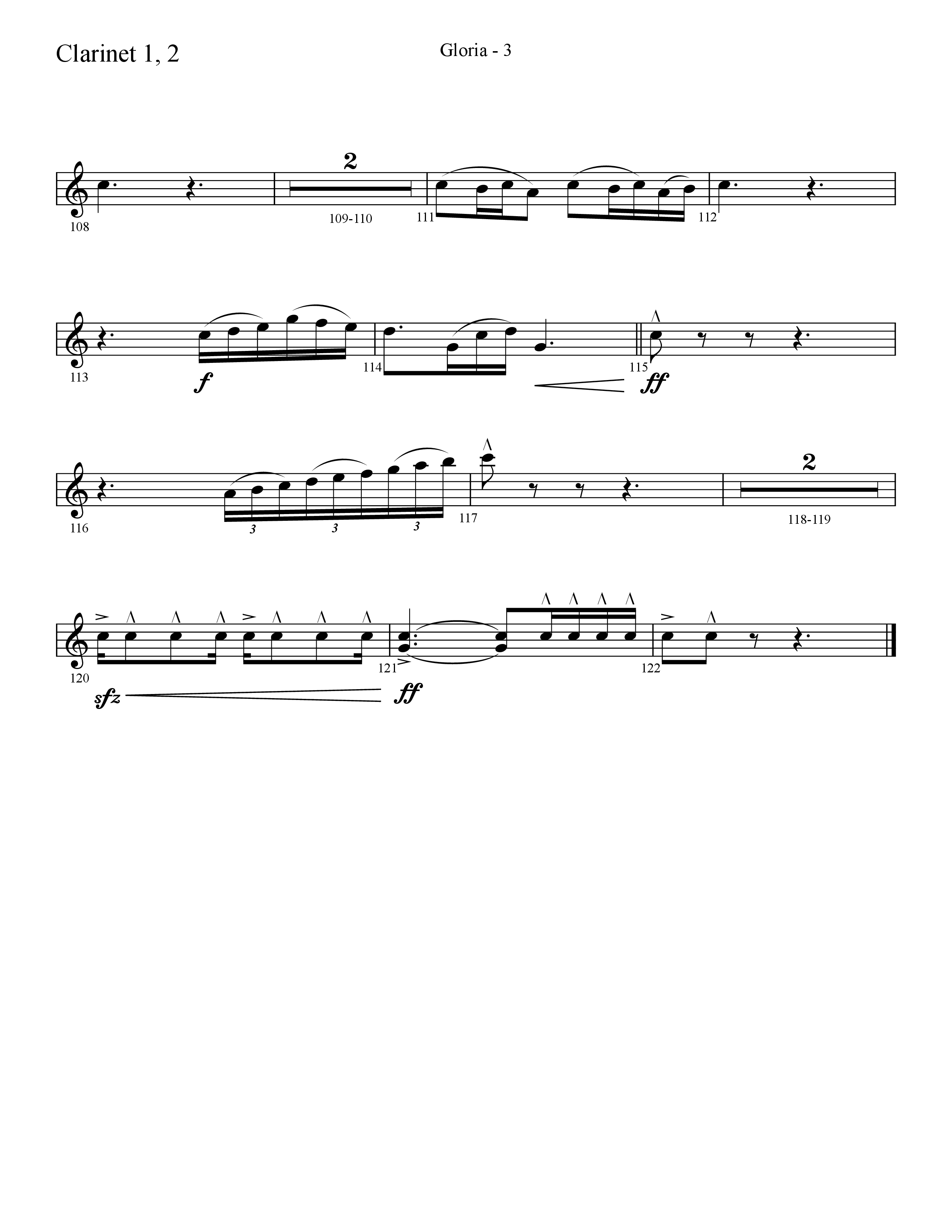 Gloria (Choral Anthem SATB) Clarinet 1/2 (Lifeway Choral / Arr. Cliff Duren)