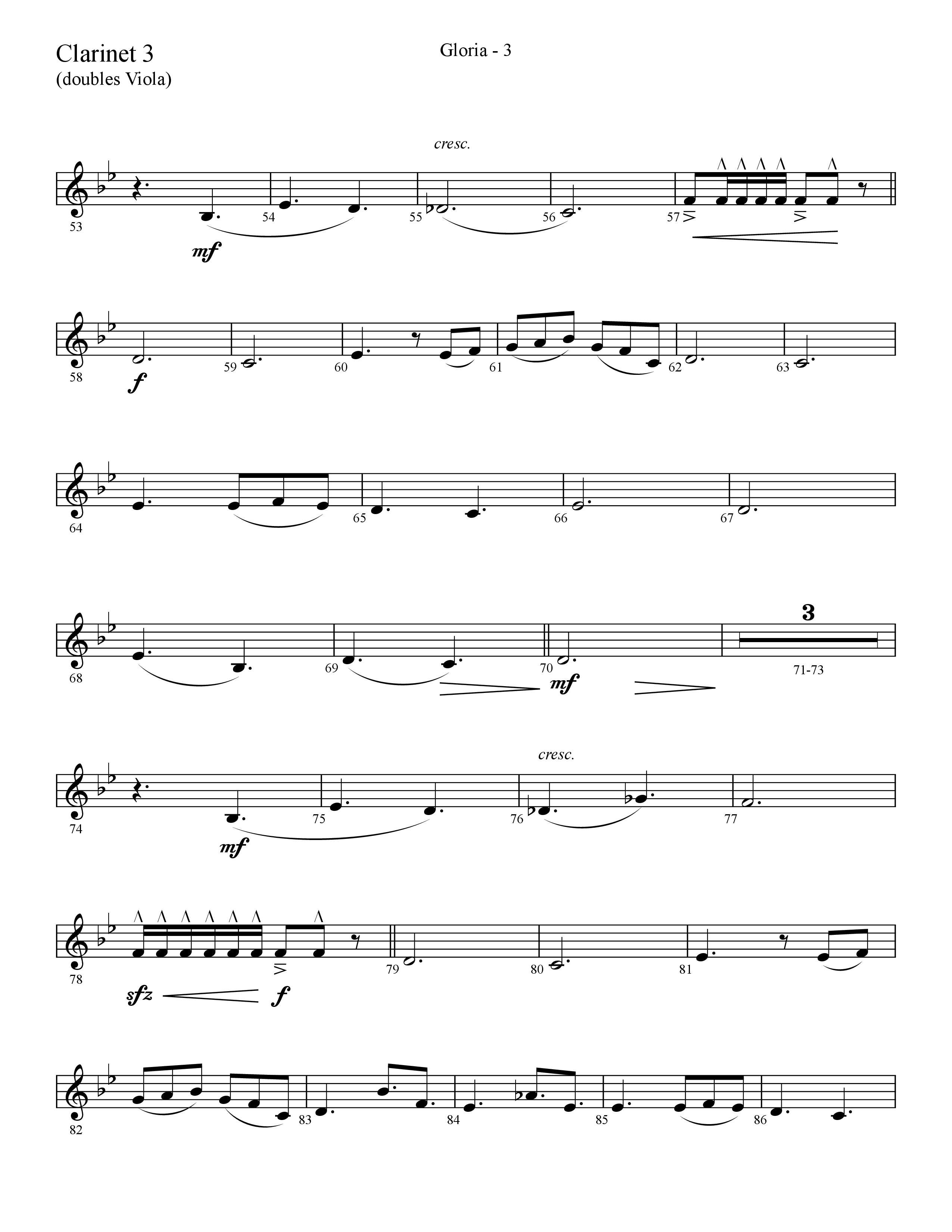 Gloria (Choral Anthem SATB) Clarinet 3 (Lifeway Choral / Arr. Cliff Duren)