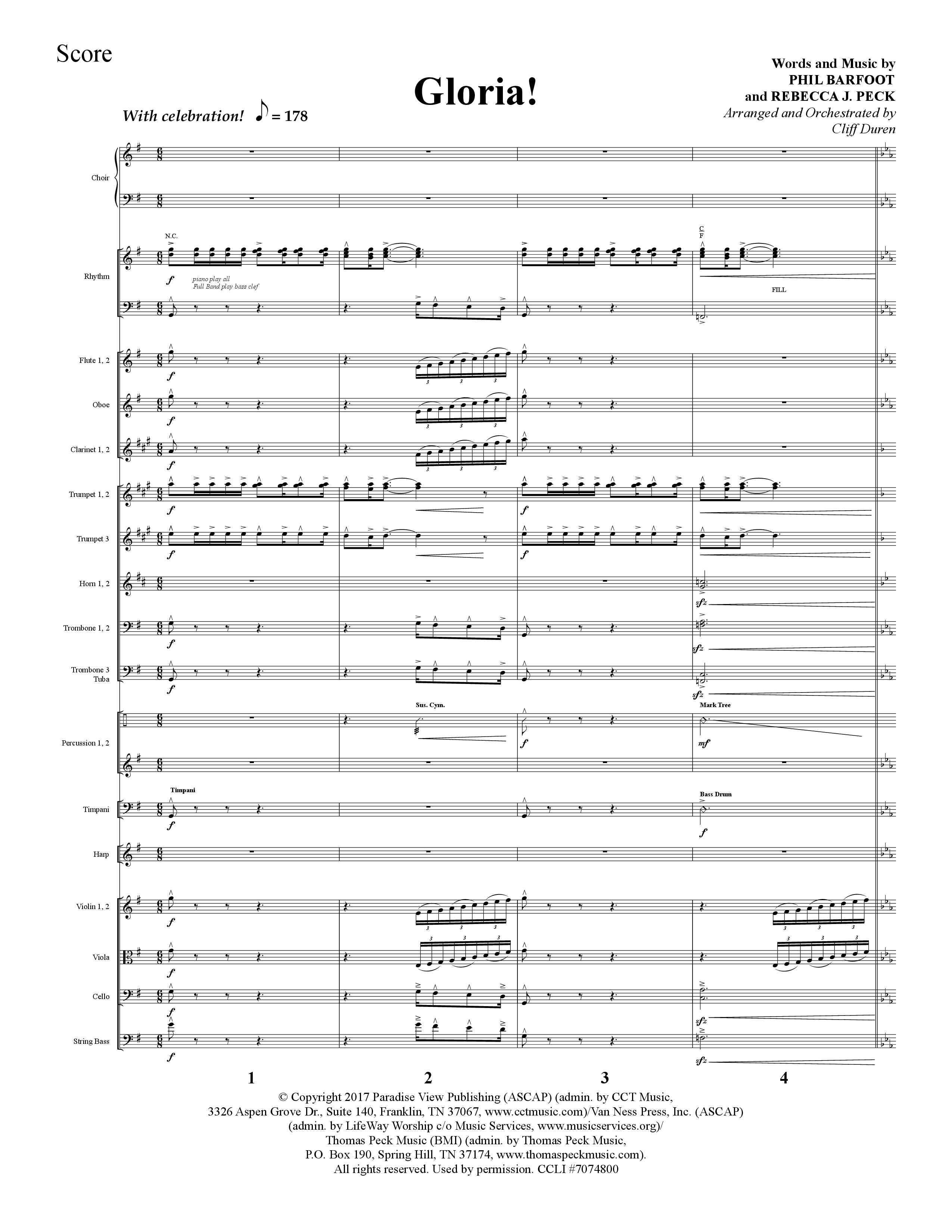 Gloria (Choral Anthem SATB) Orchestration (Lifeway Choral / Arr. Cliff Duren)