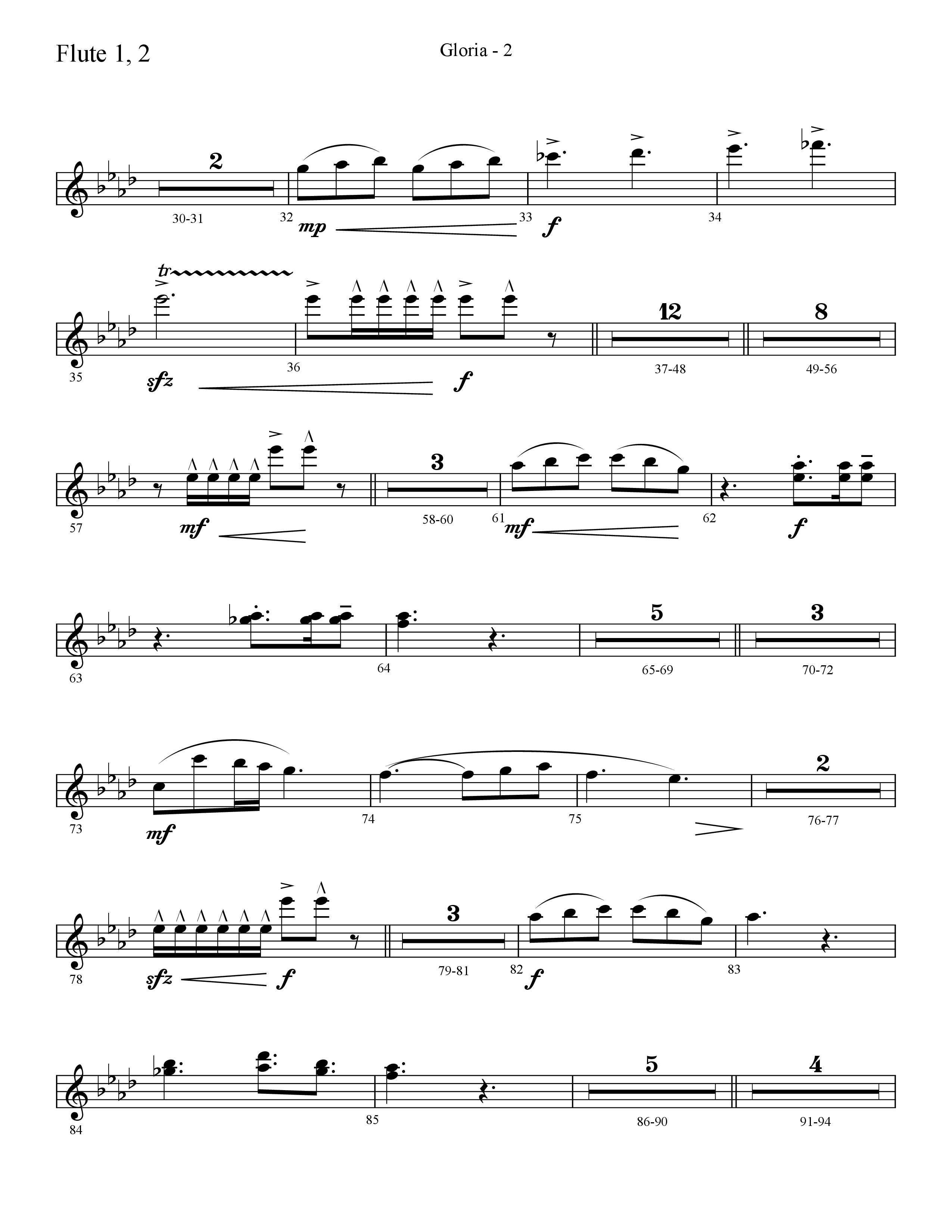 Gloria (Choral Anthem SATB) Flute 1/2 (Lifeway Choral / Arr. Cliff Duren)