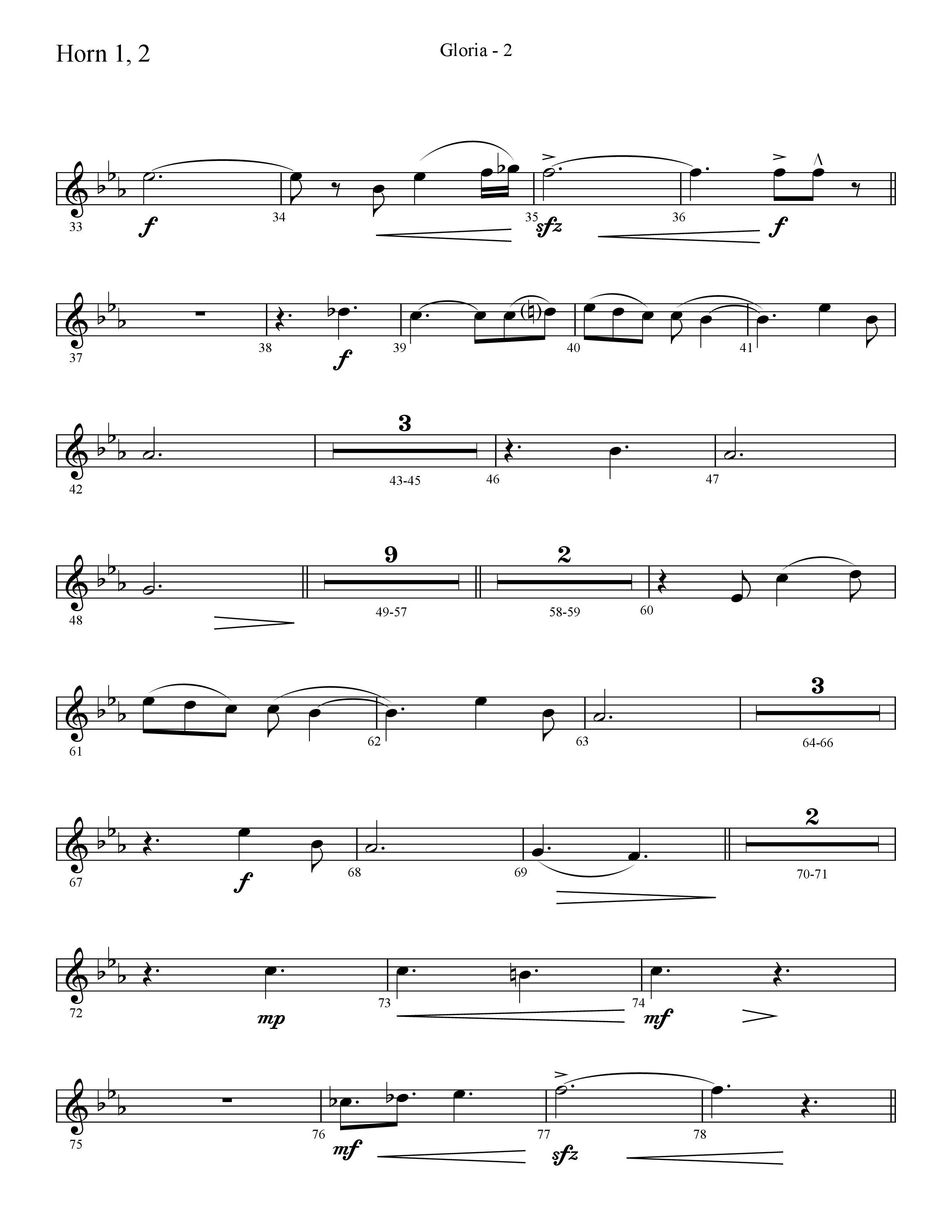 Gloria (Choral Anthem SATB) French Horn 1/2 (Lifeway Choral / Arr. Cliff Duren)