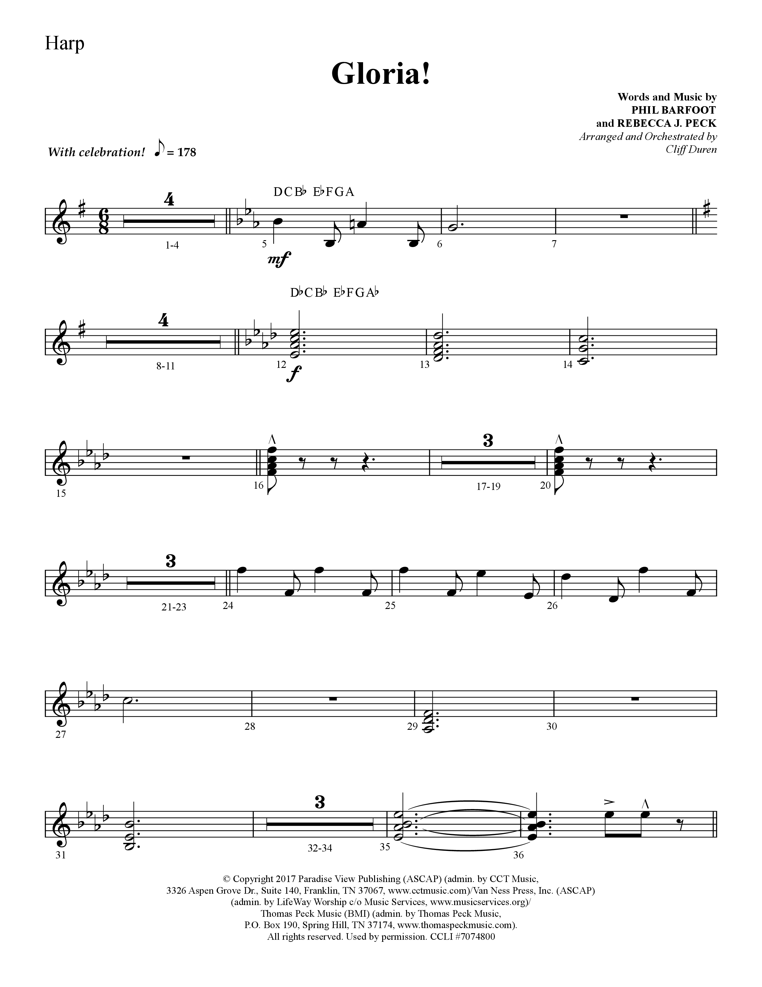 Gloria (Choral Anthem SATB) Harp (Lifeway Choral / Arr. Cliff Duren)
