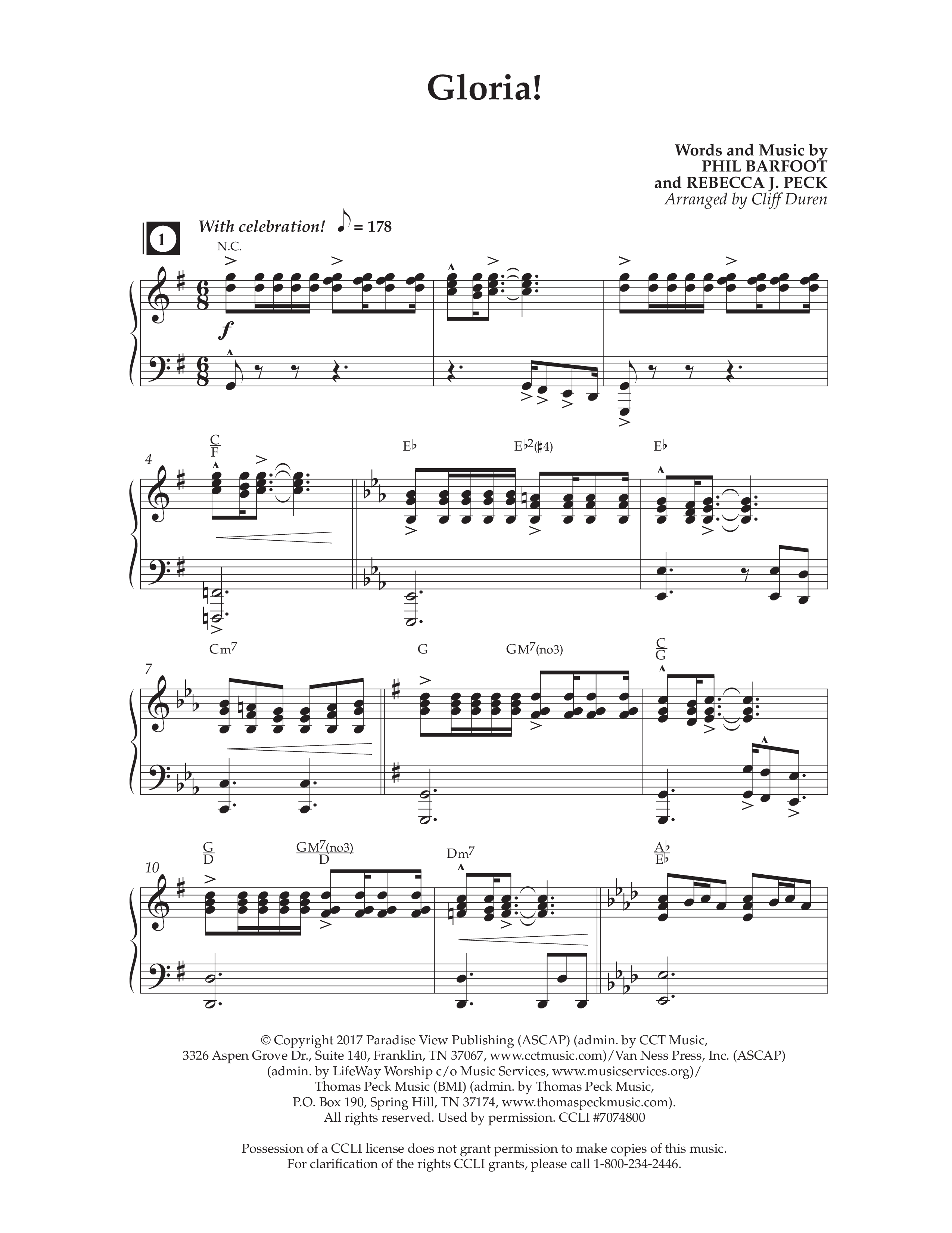 Gloria (Choral Anthem SATB) Anthem (SATB/Piano) (Lifeway Choral / Arr. Cliff Duren)