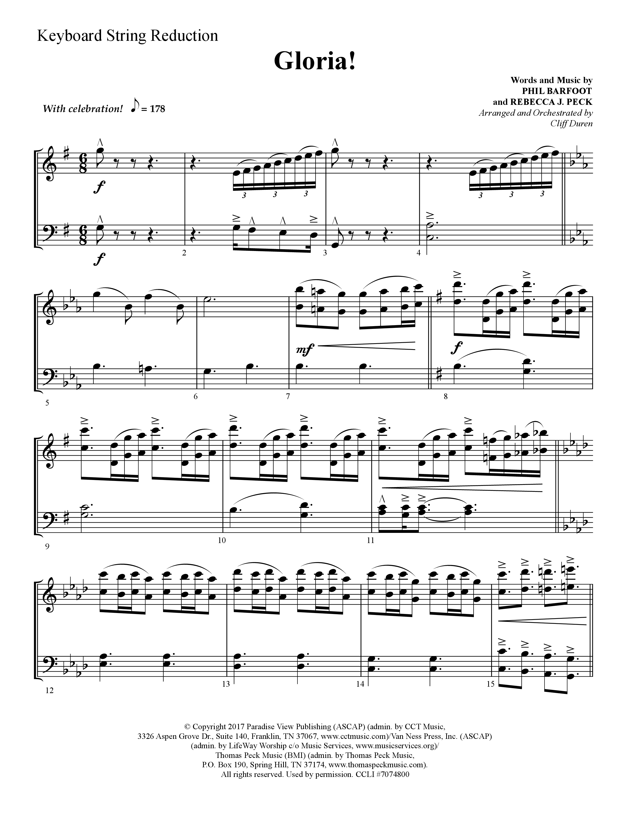 Gloria (Choral Anthem SATB) String Reduction (Lifeway Choral / Arr. Cliff Duren)