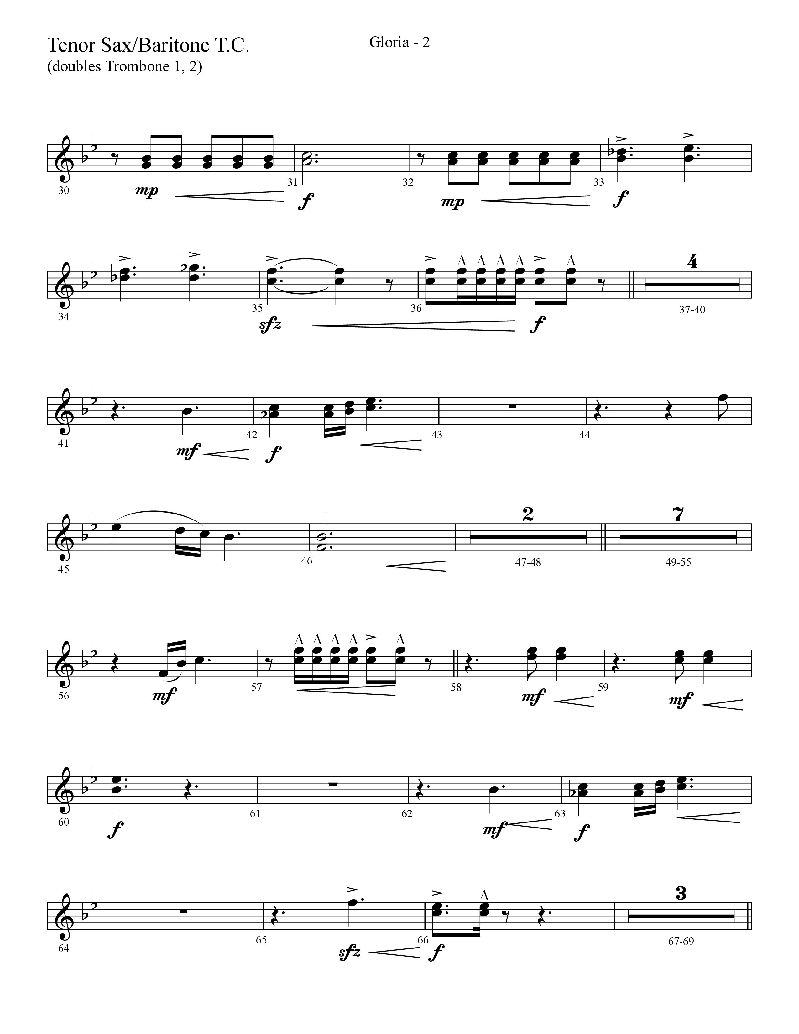 Gloria (Choral Anthem SATB) Tenor Sax/Baritone T.C. (Lifeway Choral / Arr. Cliff Duren)