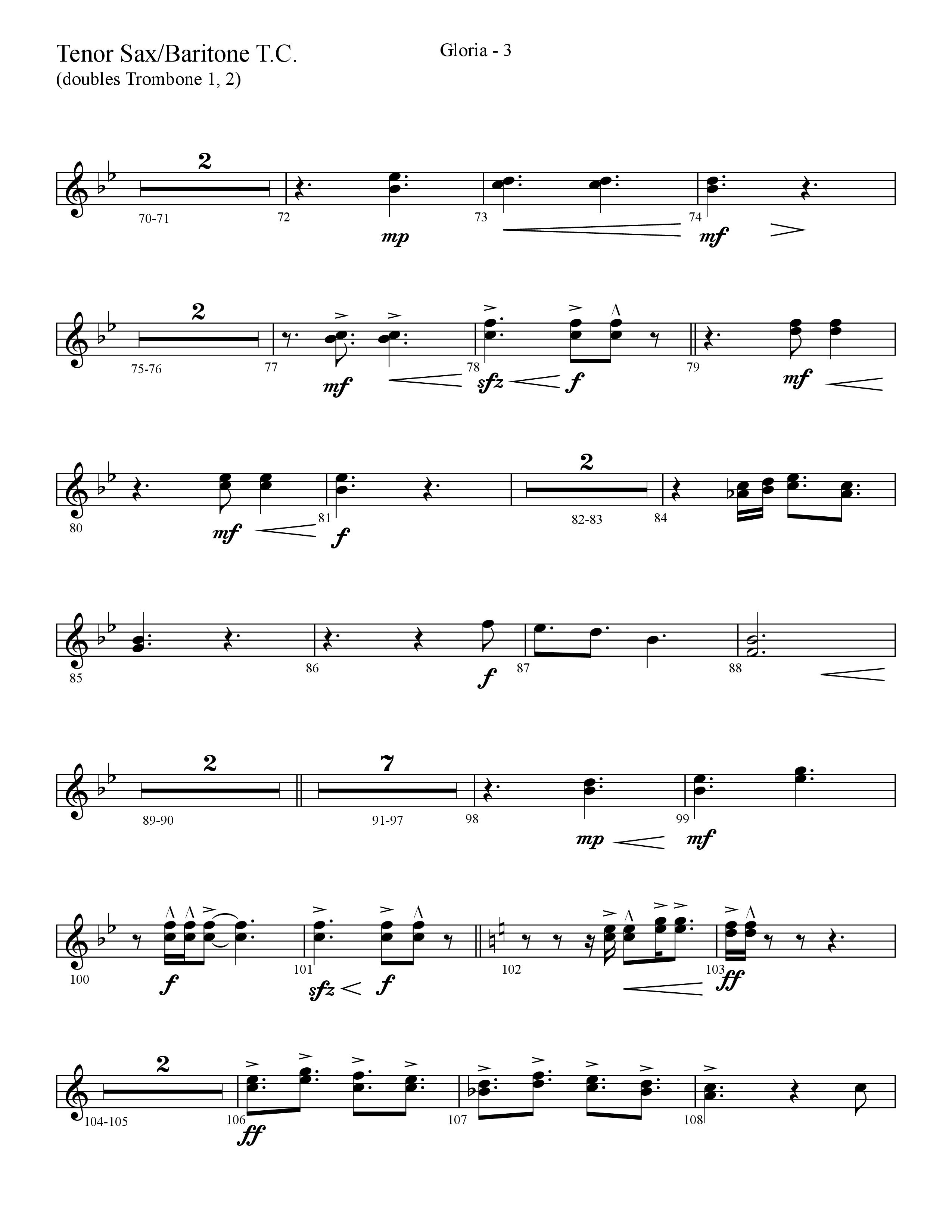 Gloria (Choral Anthem SATB) Tenor Sax/Baritone T.C. (Lifeway Choral / Arr. Cliff Duren)