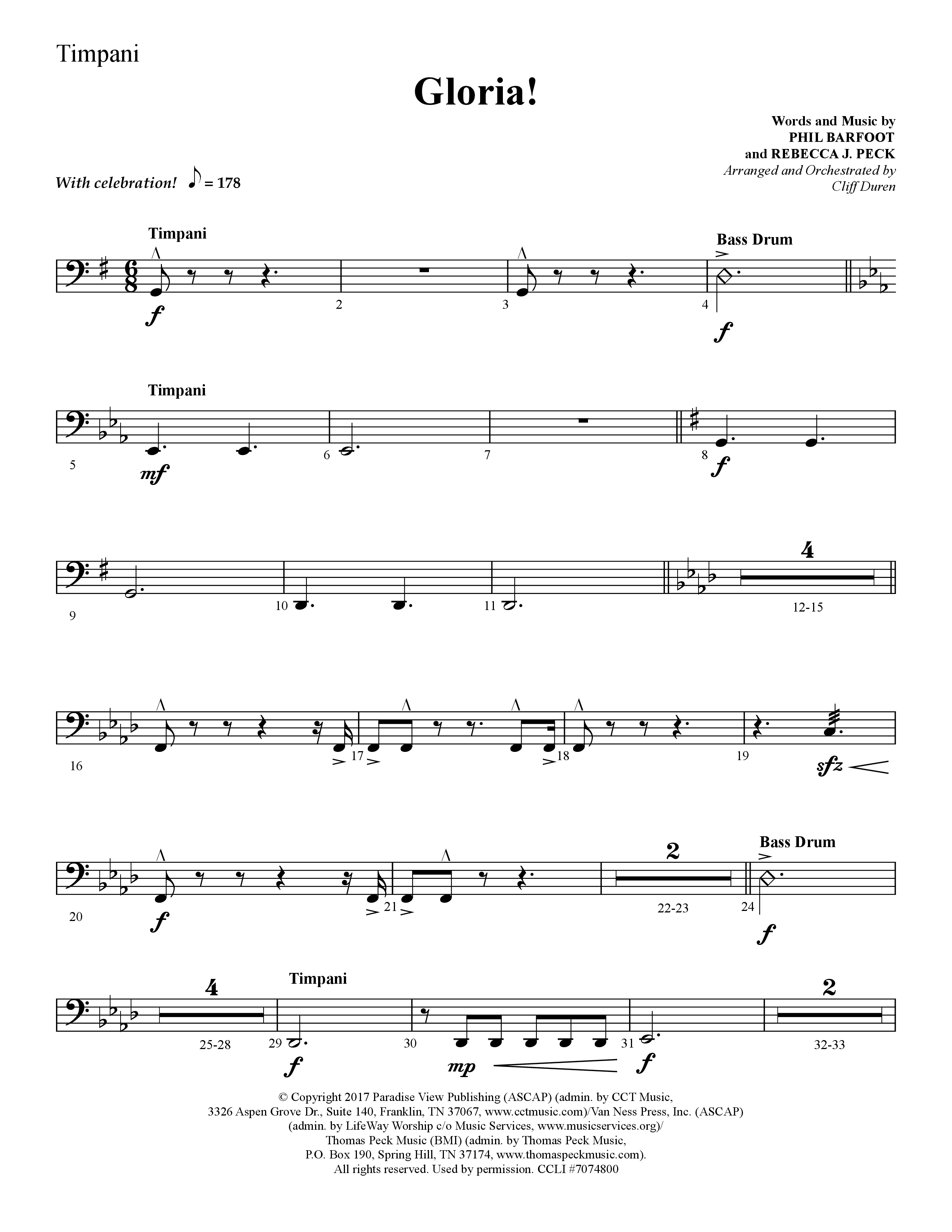 Gloria (Choral Anthem SATB) Timpani (Lifeway Choral / Arr. Cliff Duren)