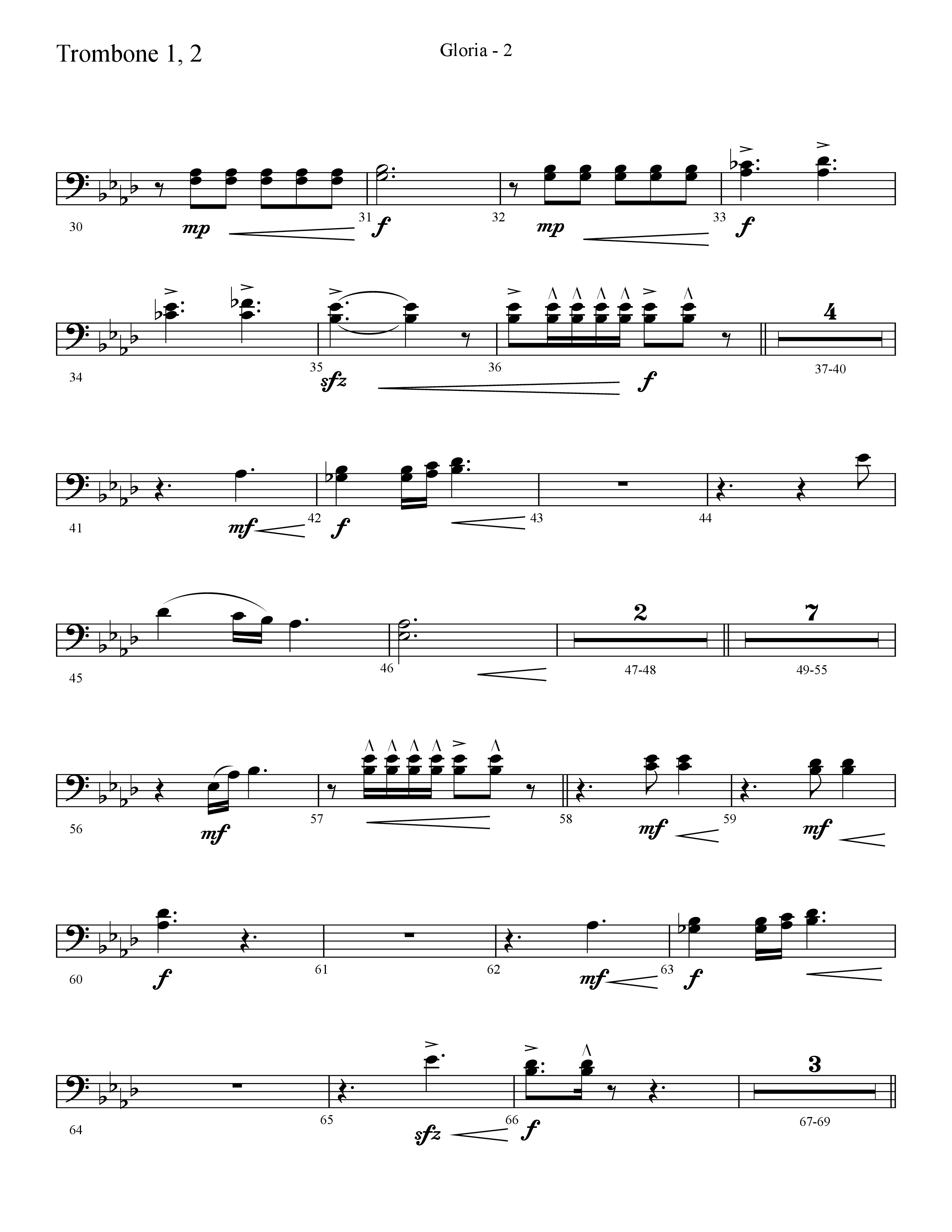 Gloria (Choral Anthem SATB) Trombone 1/2 (Lifeway Choral / Arr. Cliff Duren)