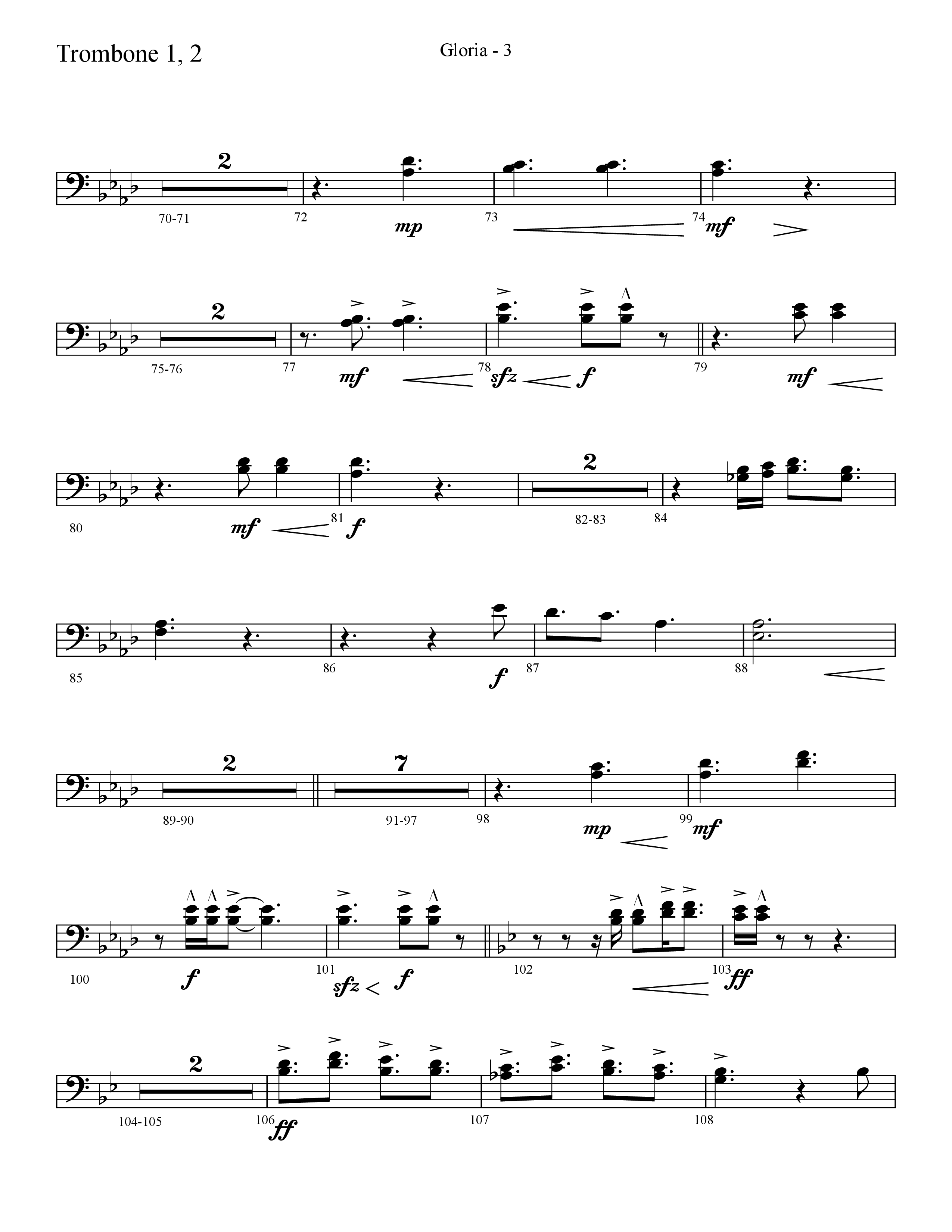 Gloria (Choral Anthem SATB) Trombone 1/2 (Lifeway Choral / Arr. Cliff Duren)