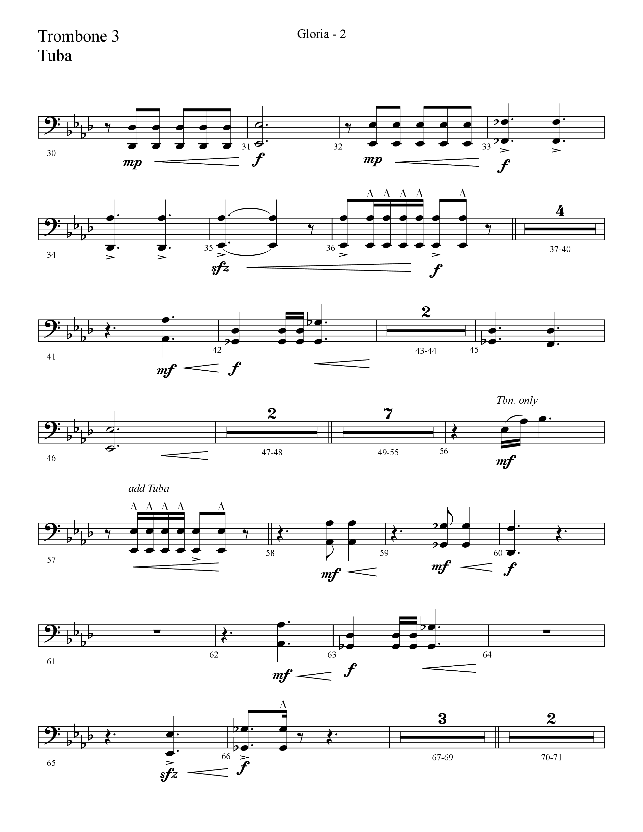 Gloria (Choral Anthem SATB) Trombone 3/Tuba (Lifeway Choral / Arr. Cliff Duren)