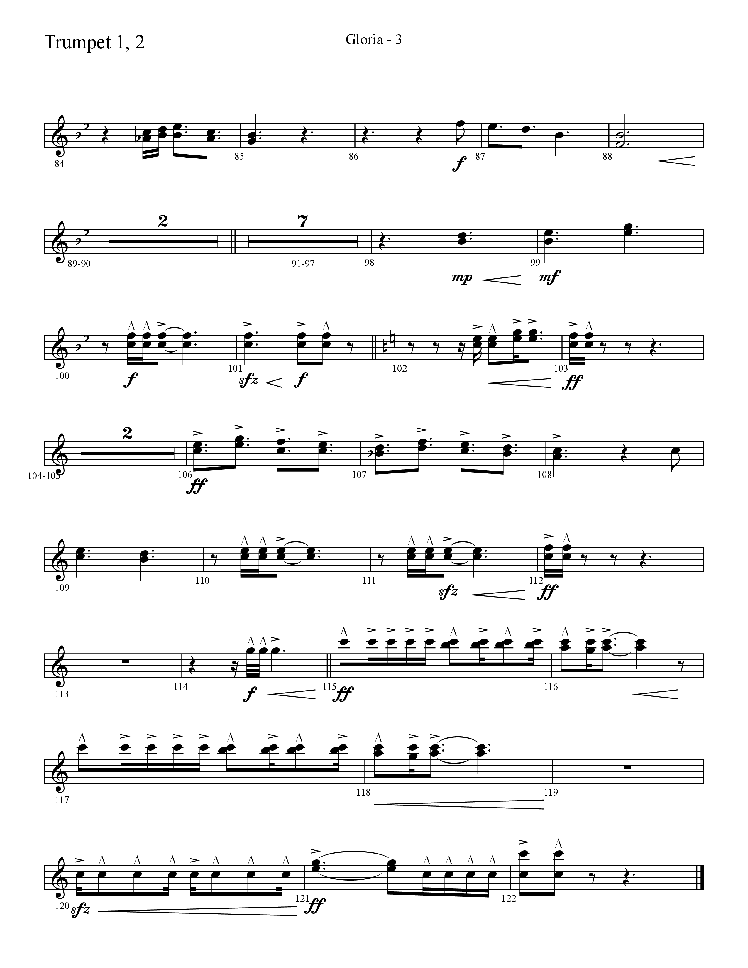 Gloria (Choral Anthem SATB) Trumpet 1,2 (Lifeway Choral / Arr. Cliff Duren)