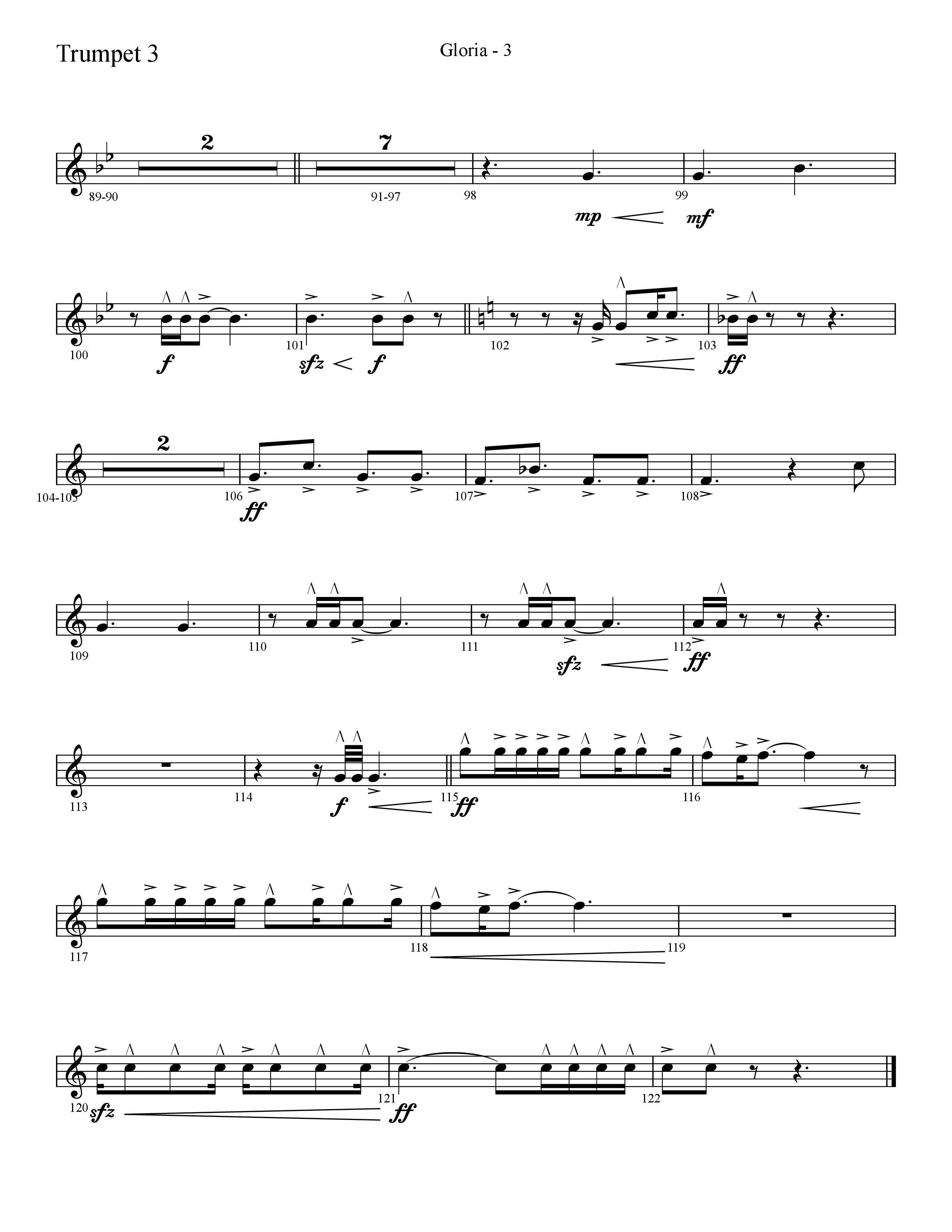 Gloria (Choral Anthem SATB) Trumpet 3 (Lifeway Choral / Arr. Cliff Duren)