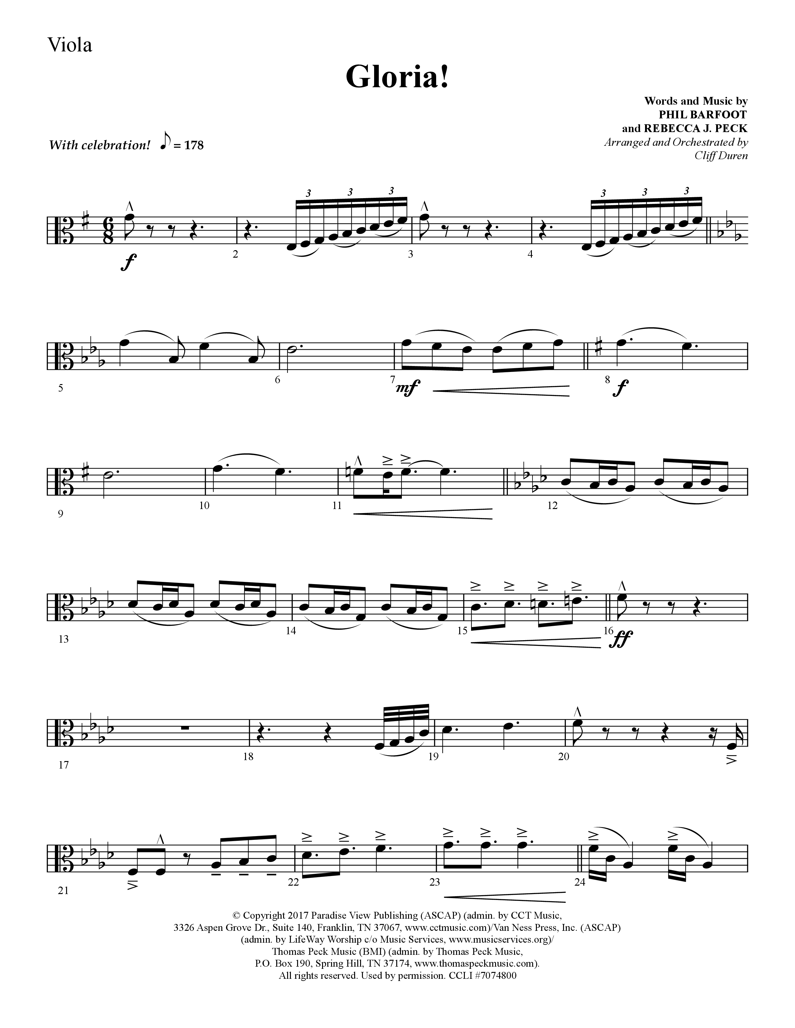 Gloria (Choral Anthem SATB) Viola (Lifeway Choral / Arr. Cliff Duren)