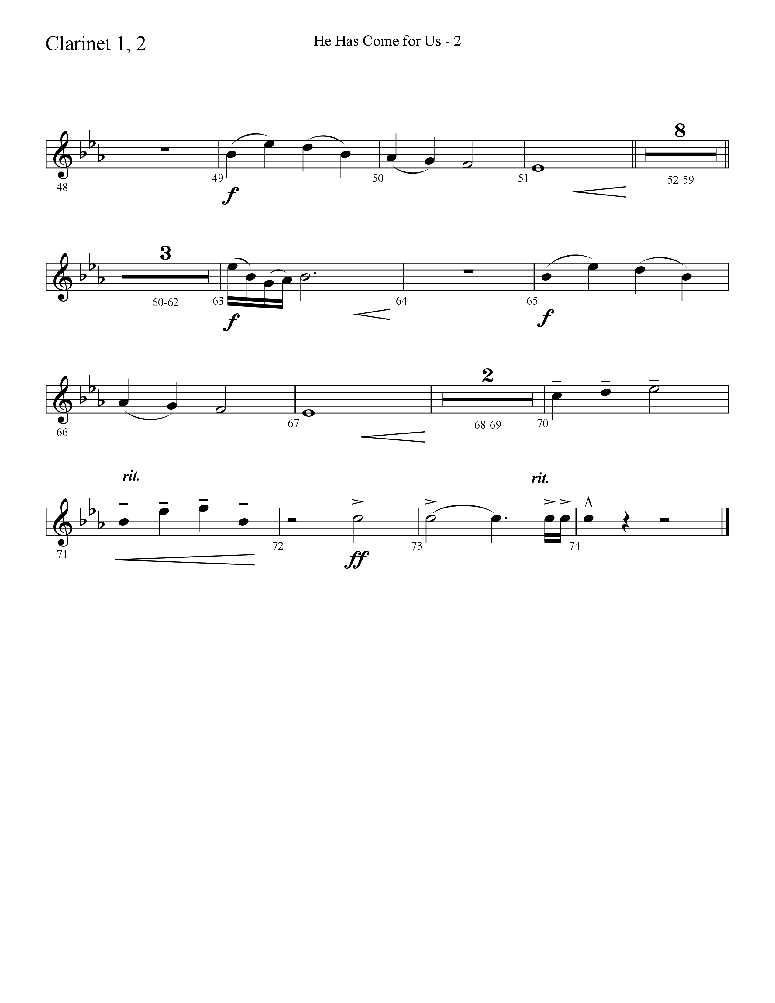 He Has Come For Us (God Rest Ye Merry Gentlemen) (Choral Anthem SATB) Clarinet 1/2 (Lifeway Choral / Arr. Cliff Duren)