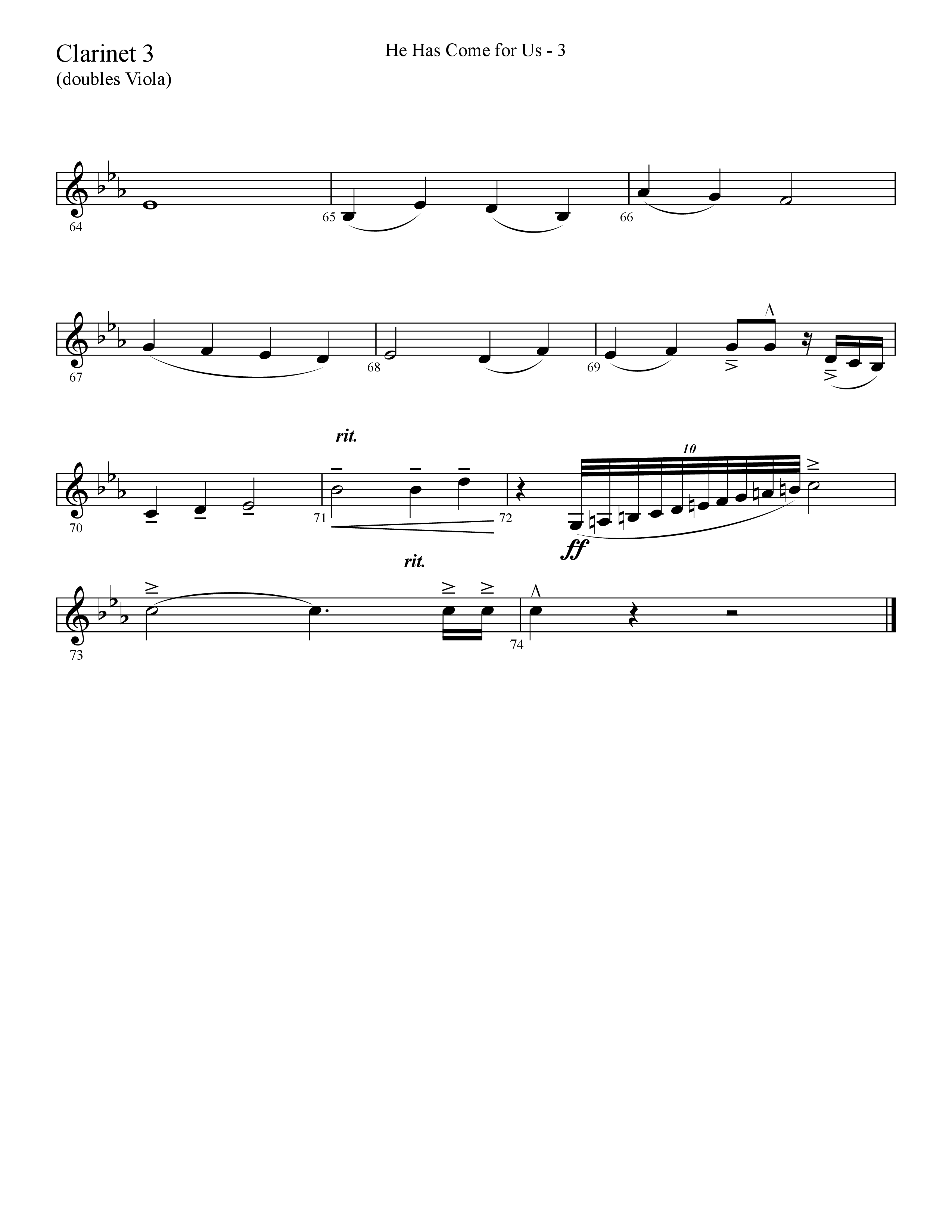 He Has Come For Us (God Rest Ye Merry Gentlemen) (Choral Anthem SATB) Clarinet 3 (Lifeway Choral / Arr. Cliff Duren)