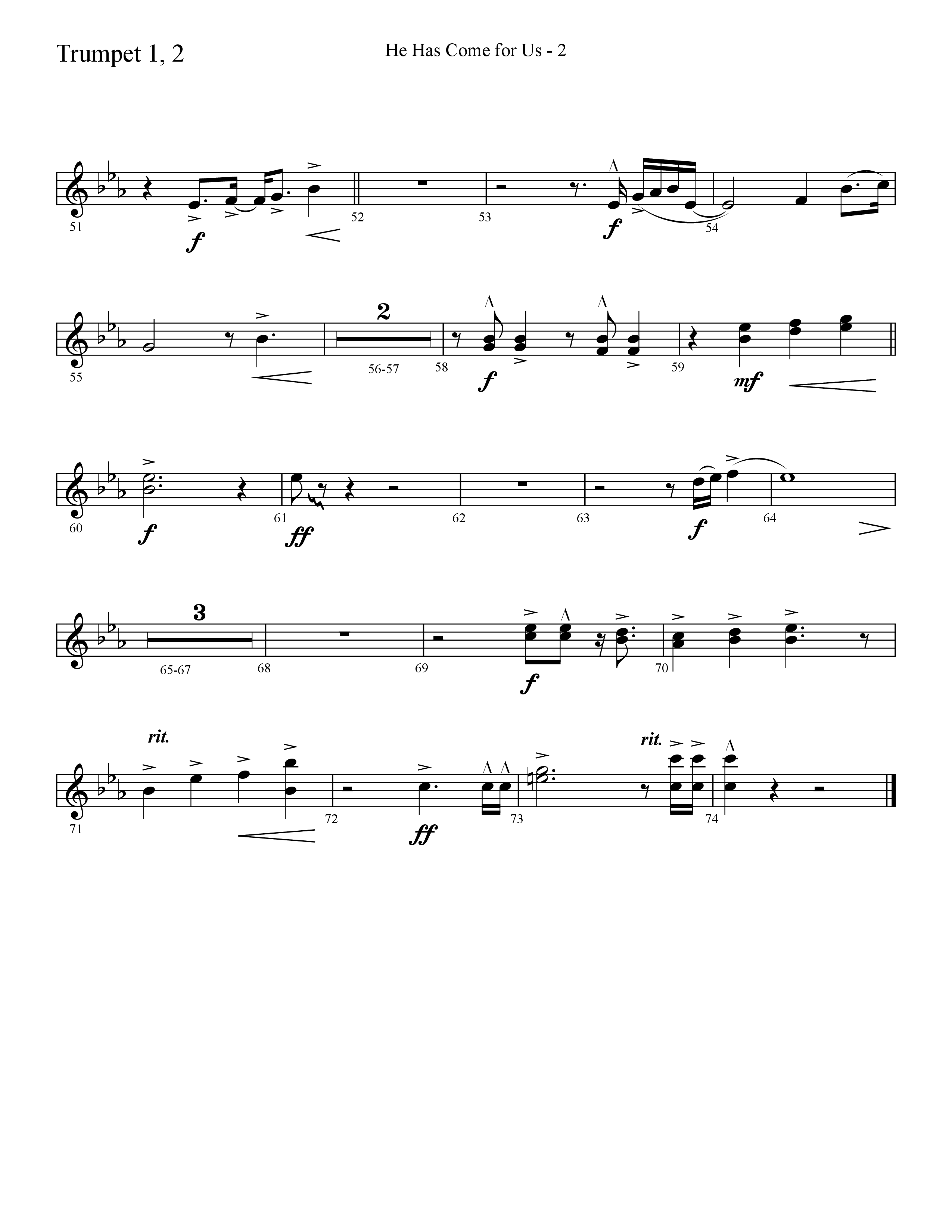 He Has Come For Us (God Rest Ye Merry Gentlemen) (Choral Anthem SATB) Trumpet 1,2 (Lifeway Choral / Arr. Cliff Duren)