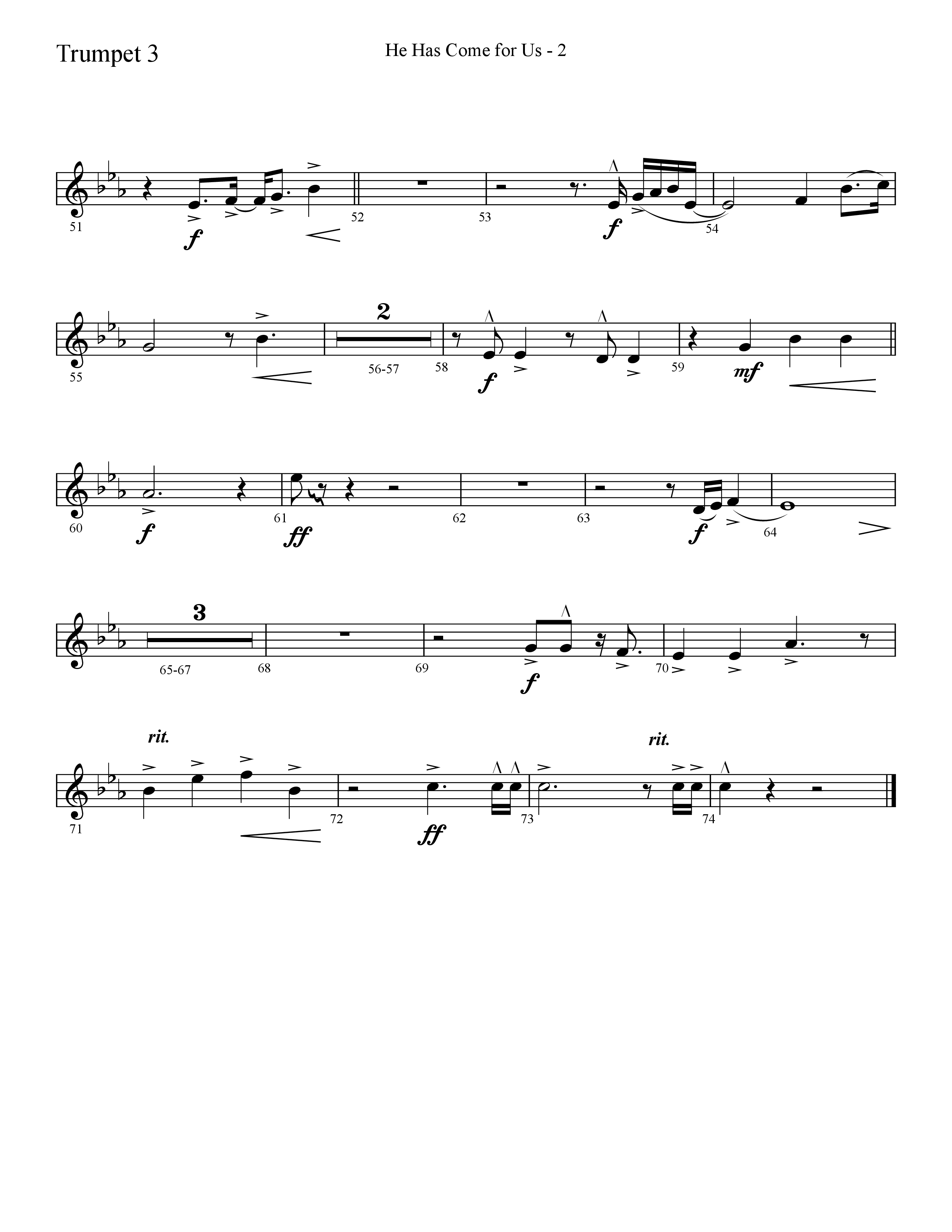 He Has Come For Us (God Rest Ye Merry Gentlemen) (Choral Anthem SATB) Trumpet 3 (Lifeway Choral / Arr. Cliff Duren)