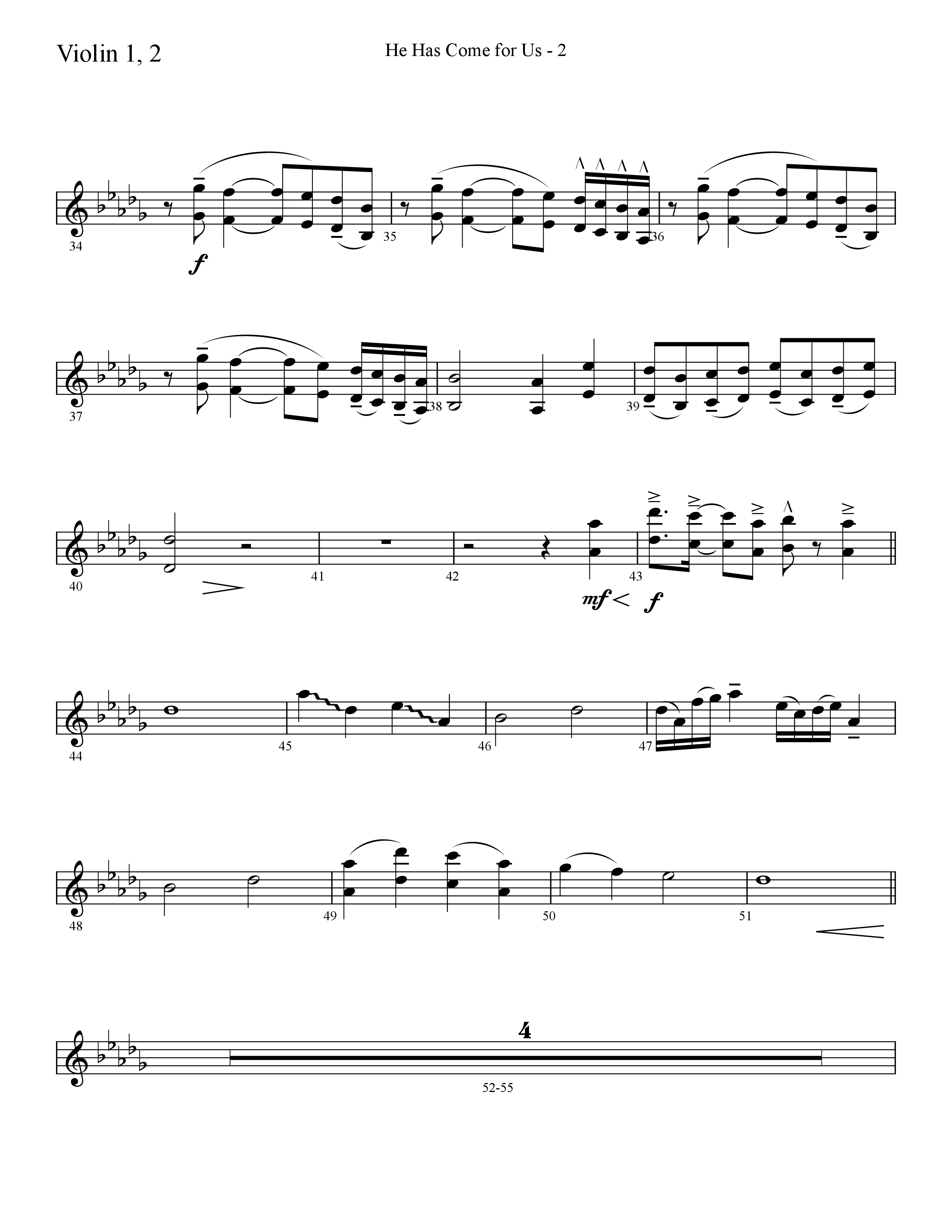 He Has Come For Us (God Rest Ye Merry Gentlemen) (Choral Anthem SATB) Violin 1/2 (Lifeway Choral / Arr. Cliff Duren)