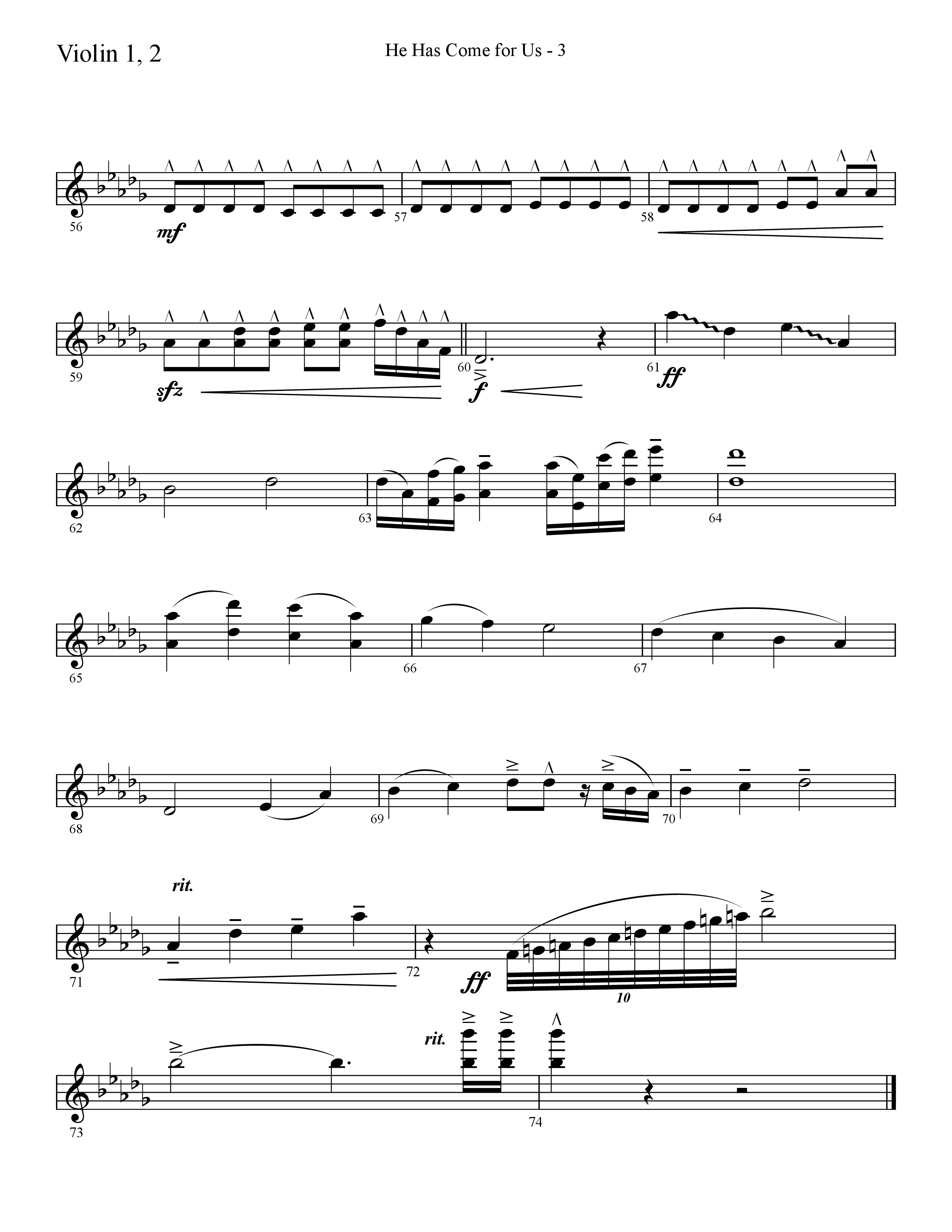 He Has Come For Us (God Rest Ye Merry Gentlemen) (Choral Anthem SATB) Violin 1/2 (Lifeway Choral / Arr. Cliff Duren)