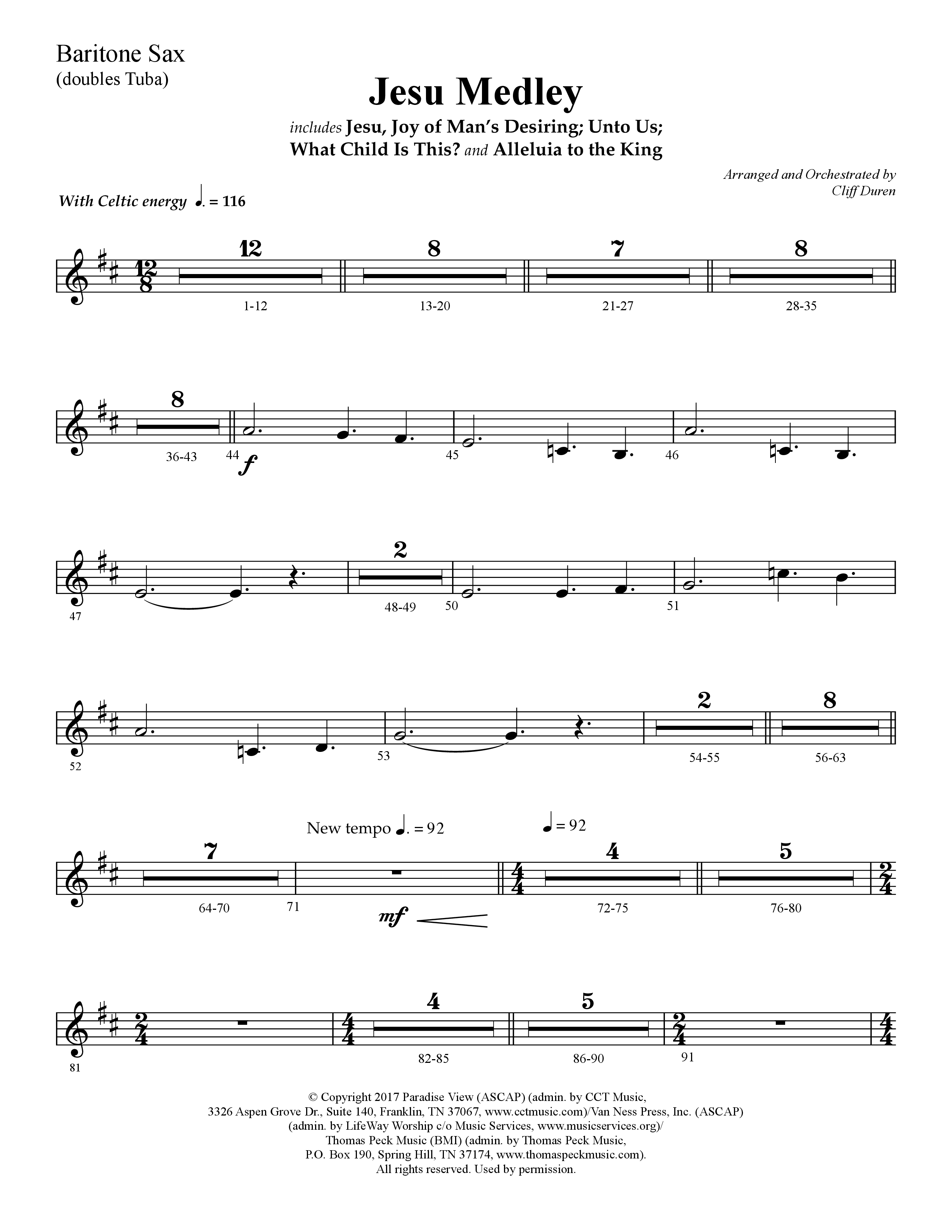 Jesu Medley (with Jesu Joy Of Man’s Desiring, Unto Us, What Child Is This, Alleluia To The King (Choral Anthem SATB) Bari Sax (Lifeway Choral / Arr. Cliff Duren)