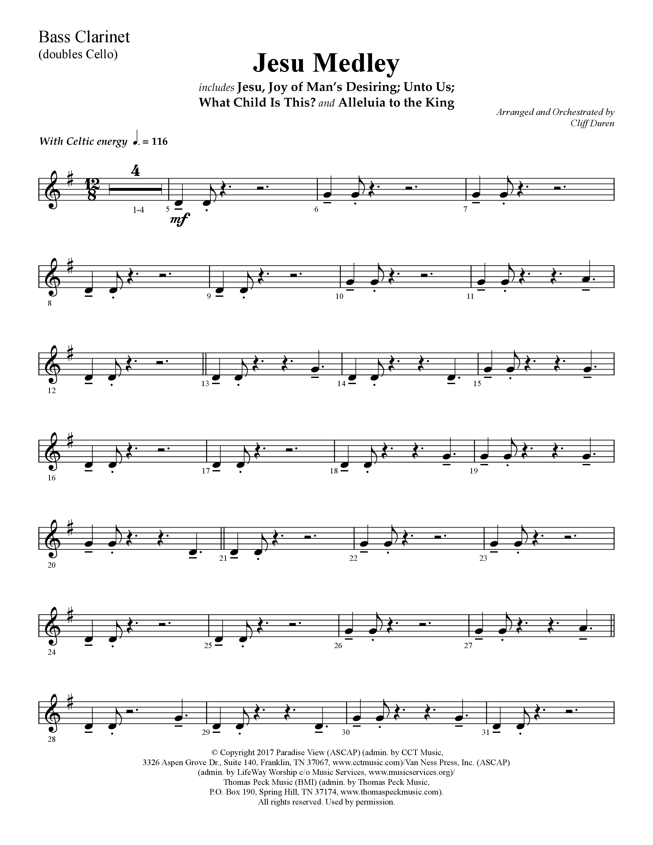 Jesu Medley (with Jesu Joy Of Man’s Desiring, Unto Us, What Child Is This, Alleluia To The King (Choral Anthem SATB) Bass Clarinet (Lifeway Choral / Arr. Cliff Duren)