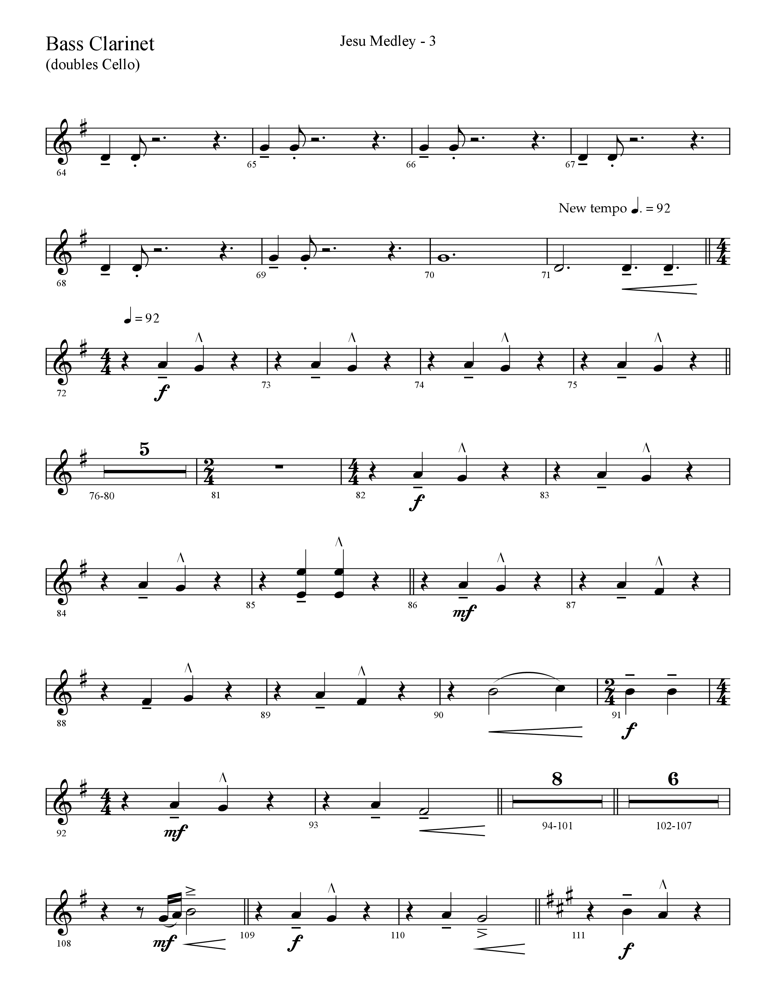 Jesu Medley (with Jesu Joy Of Man’s Desiring, Unto Us, What Child Is This, Alleluia To The King (Choral Anthem SATB) Bass Clarinet (Lifeway Choral / Arr. Cliff Duren)