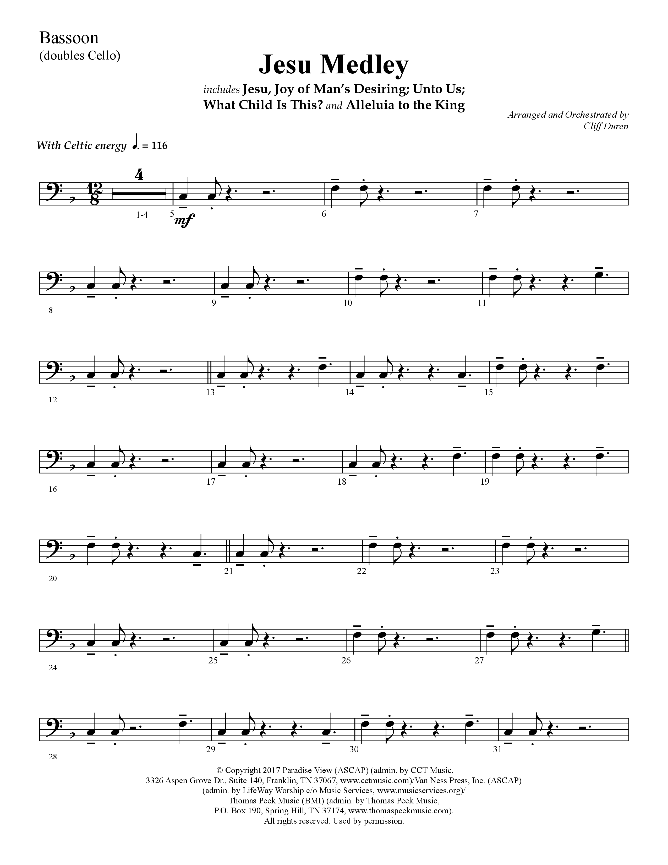 Jesu Medley (with Jesu Joy Of Man’s Desiring, Unto Us, What Child Is This, Alleluia To The King (Choral Anthem SATB) Bassoon (Lifeway Choral / Arr. Cliff Duren)