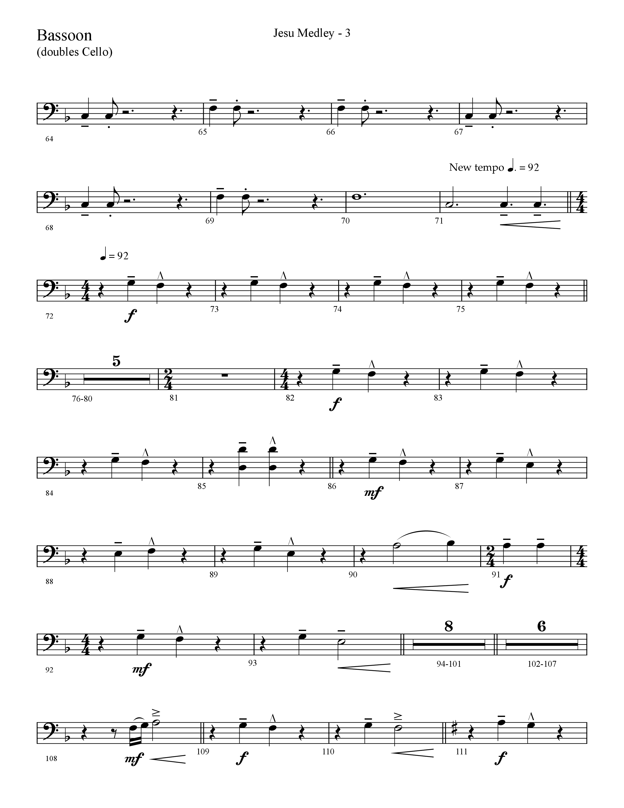 Jesu Medley (with Jesu Joy Of Man’s Desiring, Unto Us, What Child Is This, Alleluia To The King (Choral Anthem SATB) Bassoon (Lifeway Choral / Arr. Cliff Duren)
