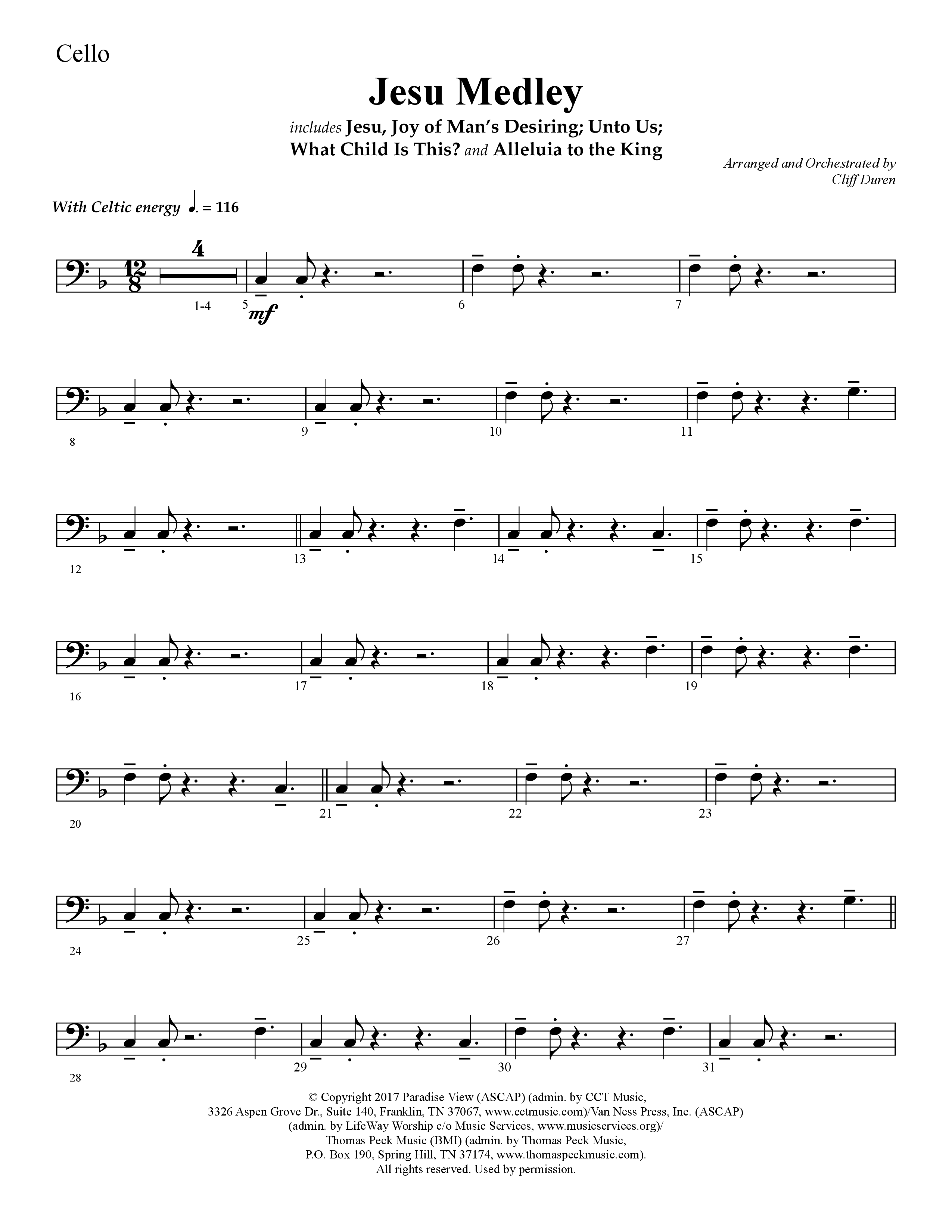 Jesu Medley (with Jesu Joy Of Man’s Desiring, Unto Us, What Child Is This, Alleluia To The King (Choral Anthem SATB) Cello (Lifeway Choral / Arr. Cliff Duren)