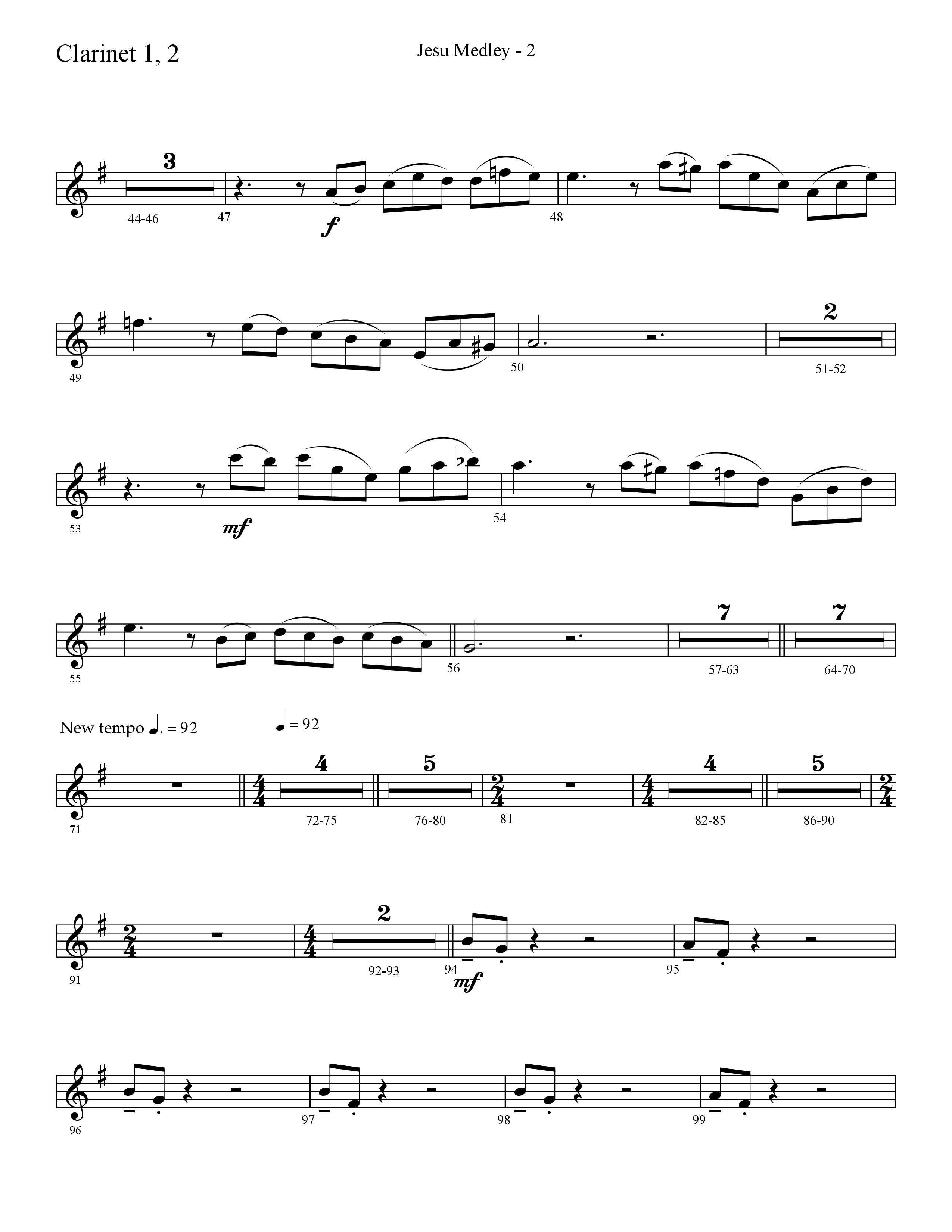 Jesu Medley (with Jesu Joy Of Man’s Desiring, Unto Us, What Child Is This, Alleluia To The King (Choral Anthem SATB) Clarinet 1/2 (Lifeway Choral / Arr. Cliff Duren)