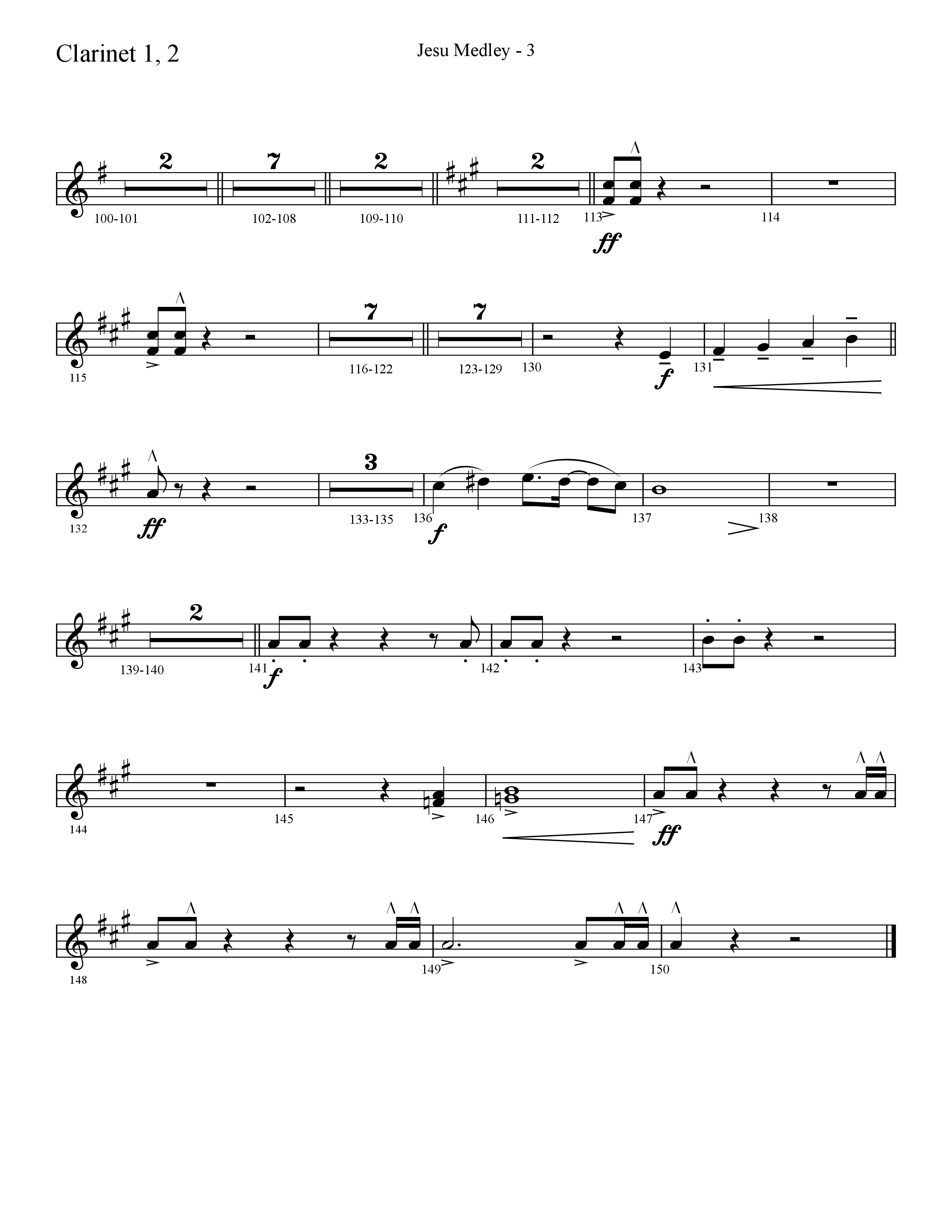 Jesu Medley (with Jesu Joy Of Man’s Desiring, Unto Us, What Child Is This, Alleluia To The King (Choral Anthem SATB) Clarinet 1/2 (Lifeway Choral / Arr. Cliff Duren)