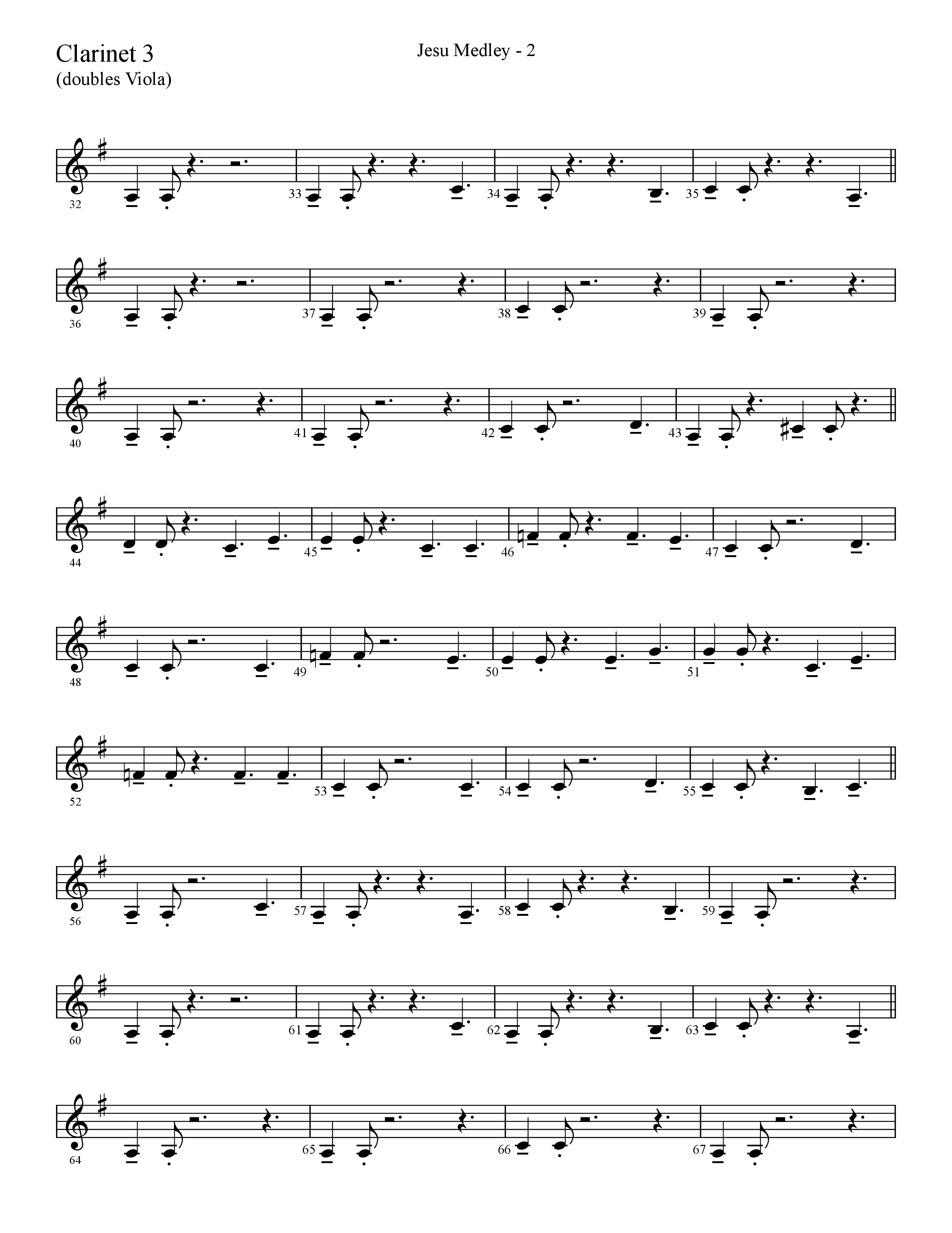 Jesu Medley (with Jesu Joy Of Man’s Desiring, Unto Us, What Child Is This, Alleluia To The King (Choral Anthem SATB) Clarinet 3 (Lifeway Choral / Arr. Cliff Duren)
