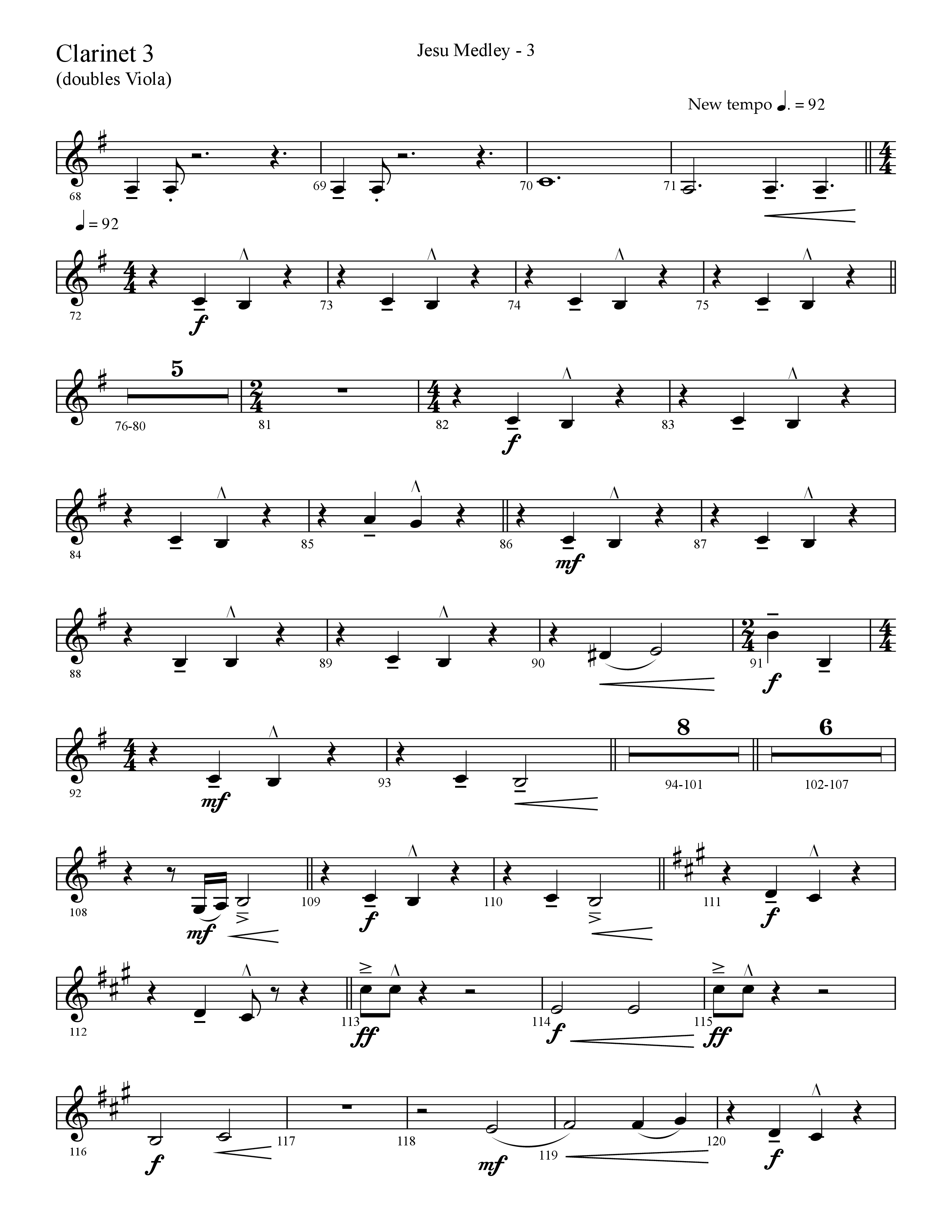 Jesu Medley (with Jesu Joy Of Man’s Desiring, Unto Us, What Child Is This, Alleluia To The King (Choral Anthem SATB) Clarinet 3 (Lifeway Choral / Arr. Cliff Duren)
