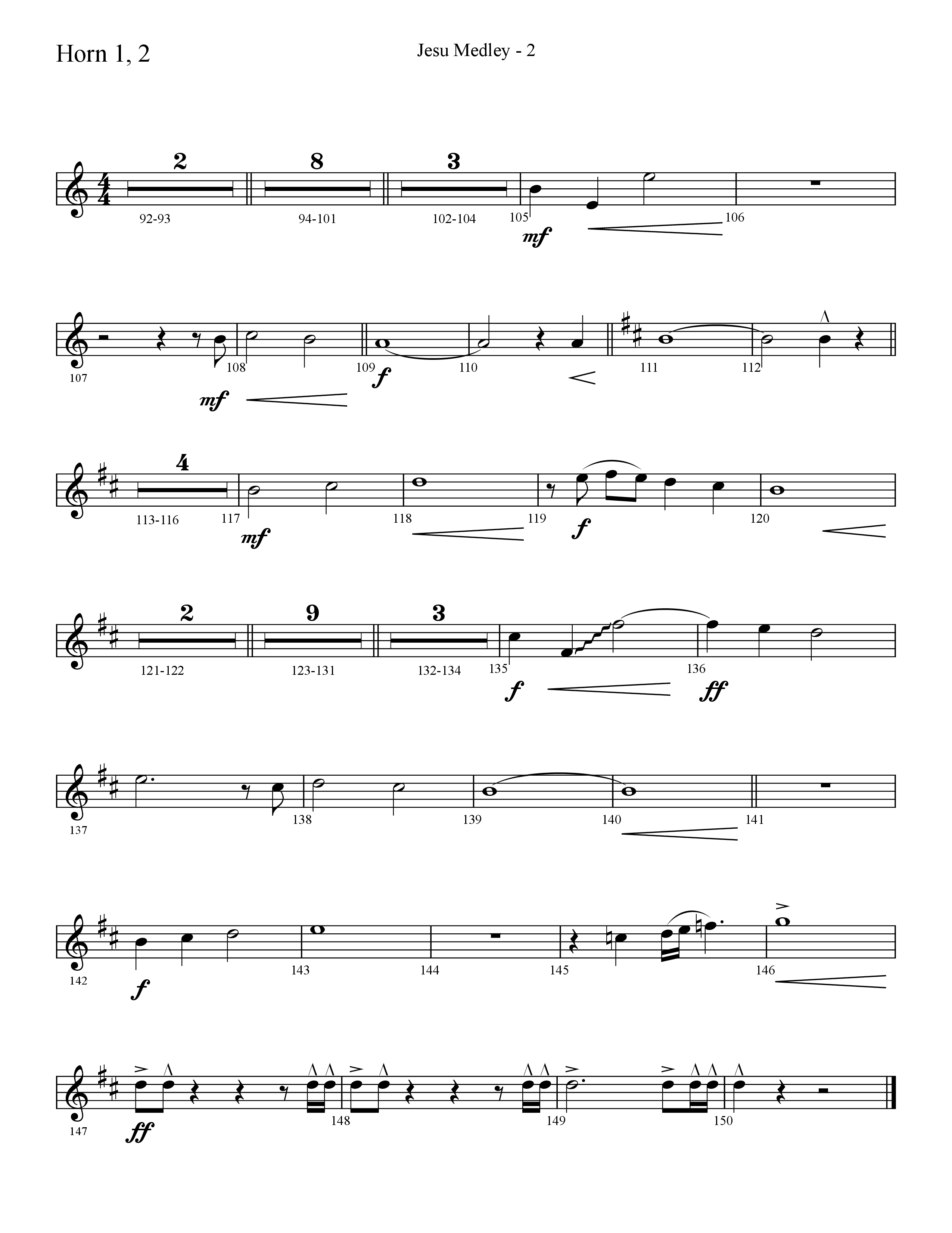 Jesu Medley (with Jesu Joy Of Man’s Desiring, Unto Us, What Child Is This, Alleluia To The King (Choral Anthem SATB) French Horn 1/2 (Lifeway Choral / Arr. Cliff Duren)