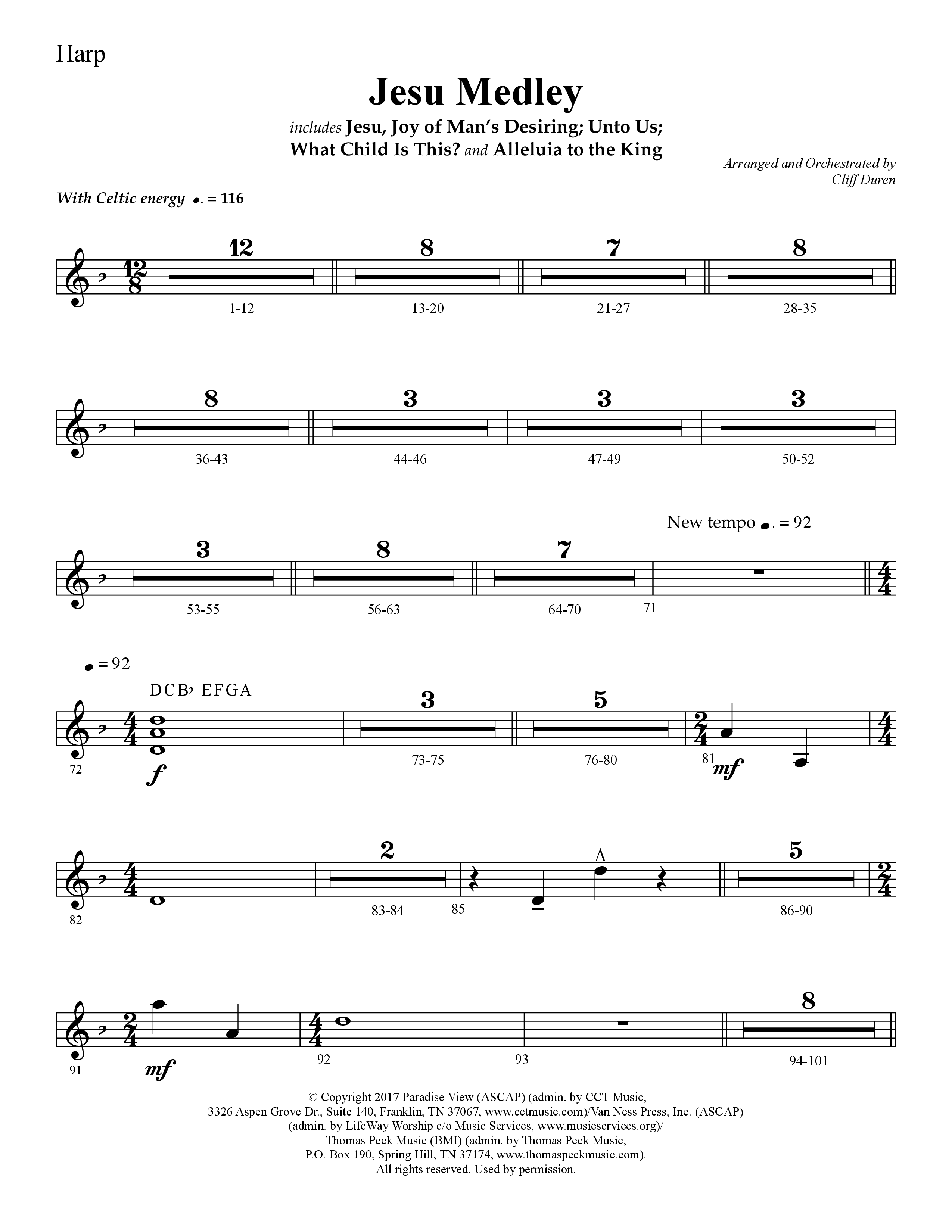 Jesu Medley (with Jesu Joy Of Man’s Desiring, Unto Us, What Child Is This, Alleluia To The King (Choral Anthem SATB) Harp (Lifeway Choral / Arr. Cliff Duren)