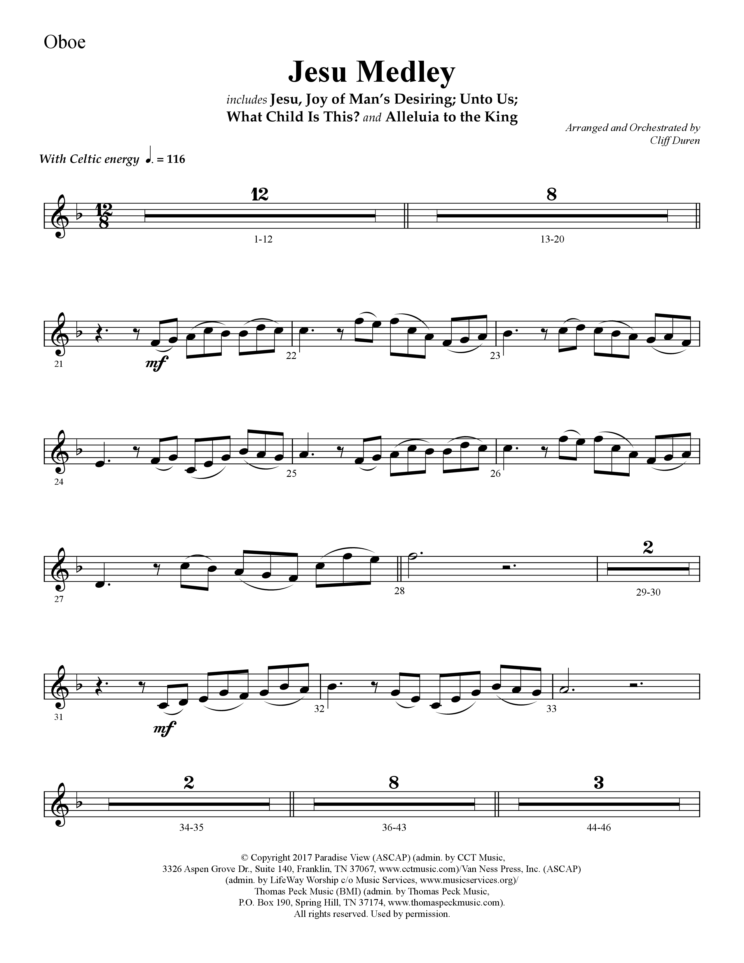 Jesu Medley (with Jesu Joy Of Man’s Desiring, Unto Us, What Child Is This, Alleluia To The King (Choral Anthem SATB) Oboe (Lifeway Choral / Arr. Cliff Duren)