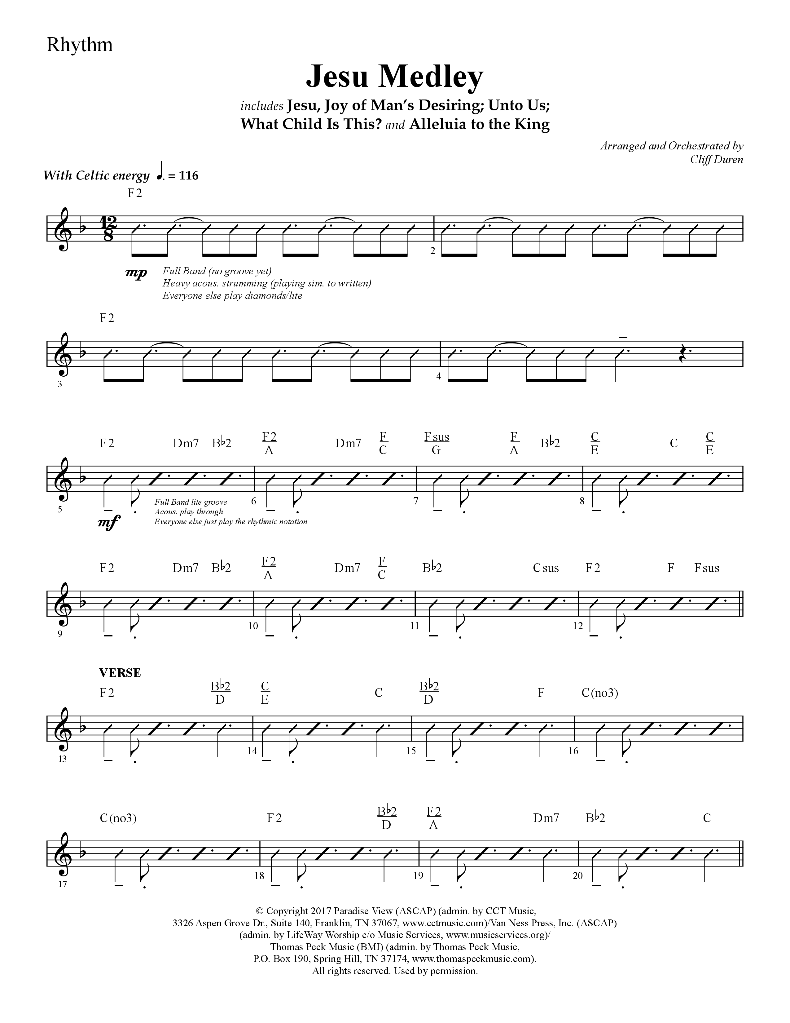 Jesu Medley (with Jesu Joy Of Man’s Desiring, Unto Us, What Child Is This, Alleluia To The King (Choral Anthem SATB) Rhythm Chart (Lifeway Choral / Arr. Cliff Duren)