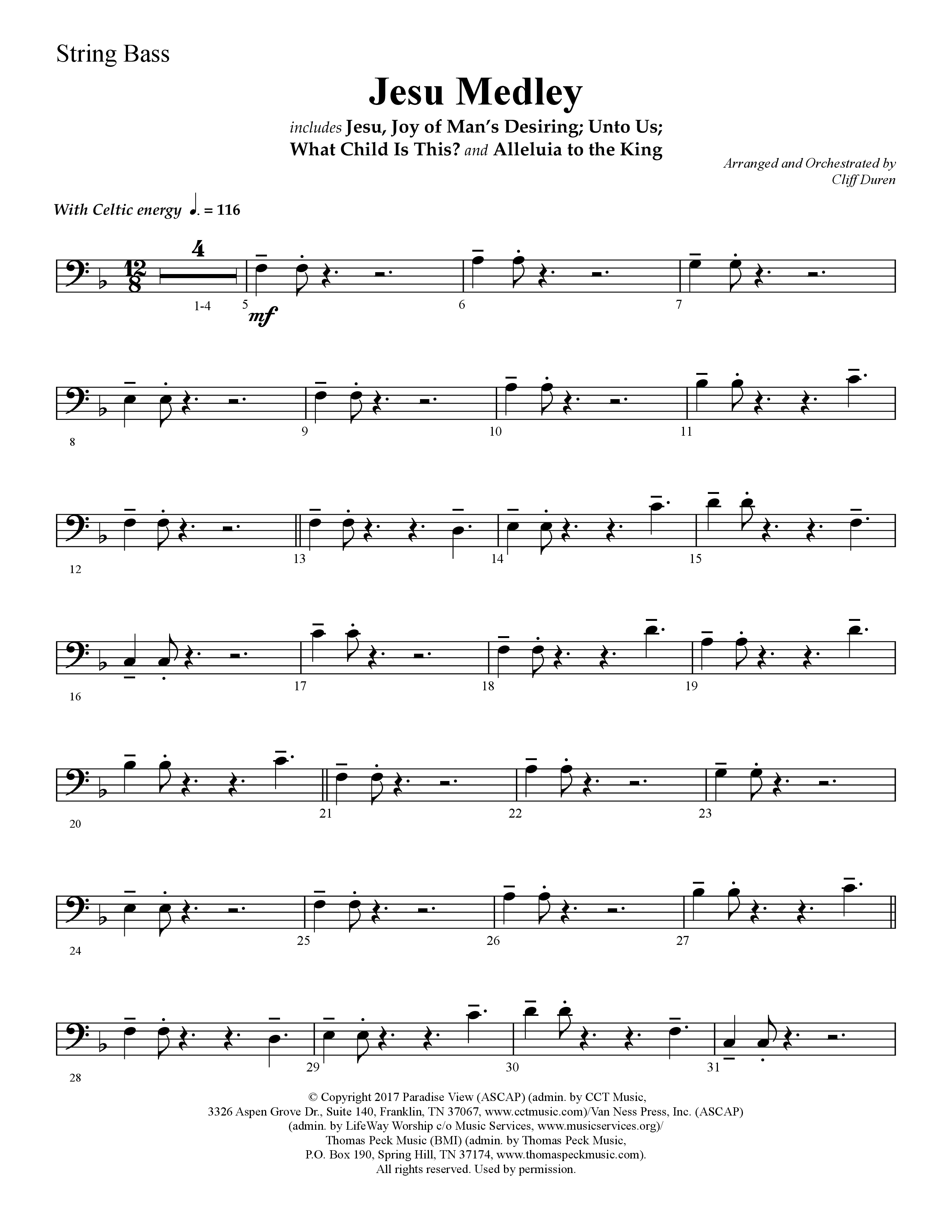 Jesu Medley (with Jesu Joy Of Man’s Desiring, Unto Us, What Child Is This, Alleluia To The King (Choral Anthem SATB) String Bass (Lifeway Choral / Arr. Cliff Duren)