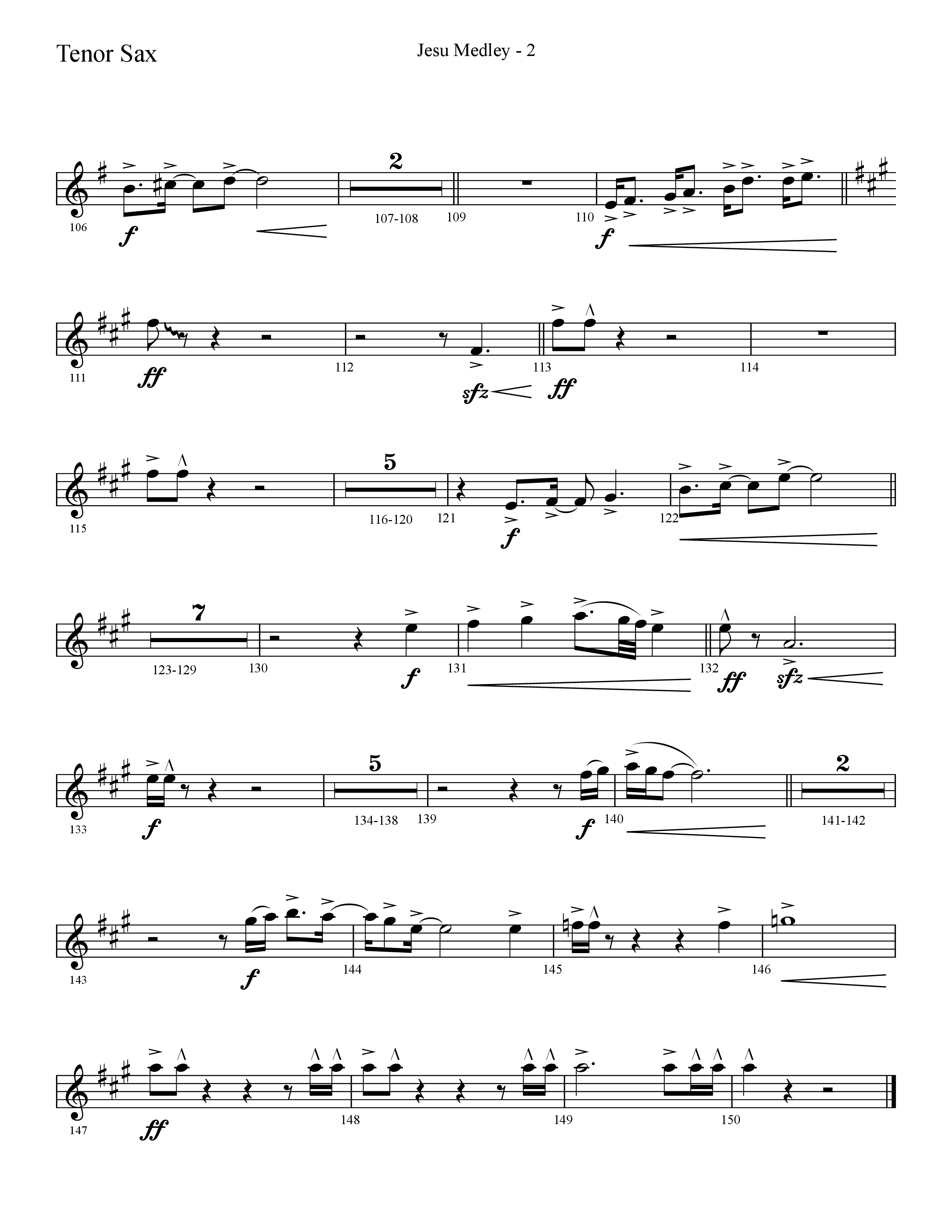 Jesu Medley (with Jesu Joy Of Man’s Desiring, Unto Us, What Child Is This, Alleluia To The King (Choral Anthem SATB) Tenor Sax 1 (Lifeway Choral / Arr. Cliff Duren)
