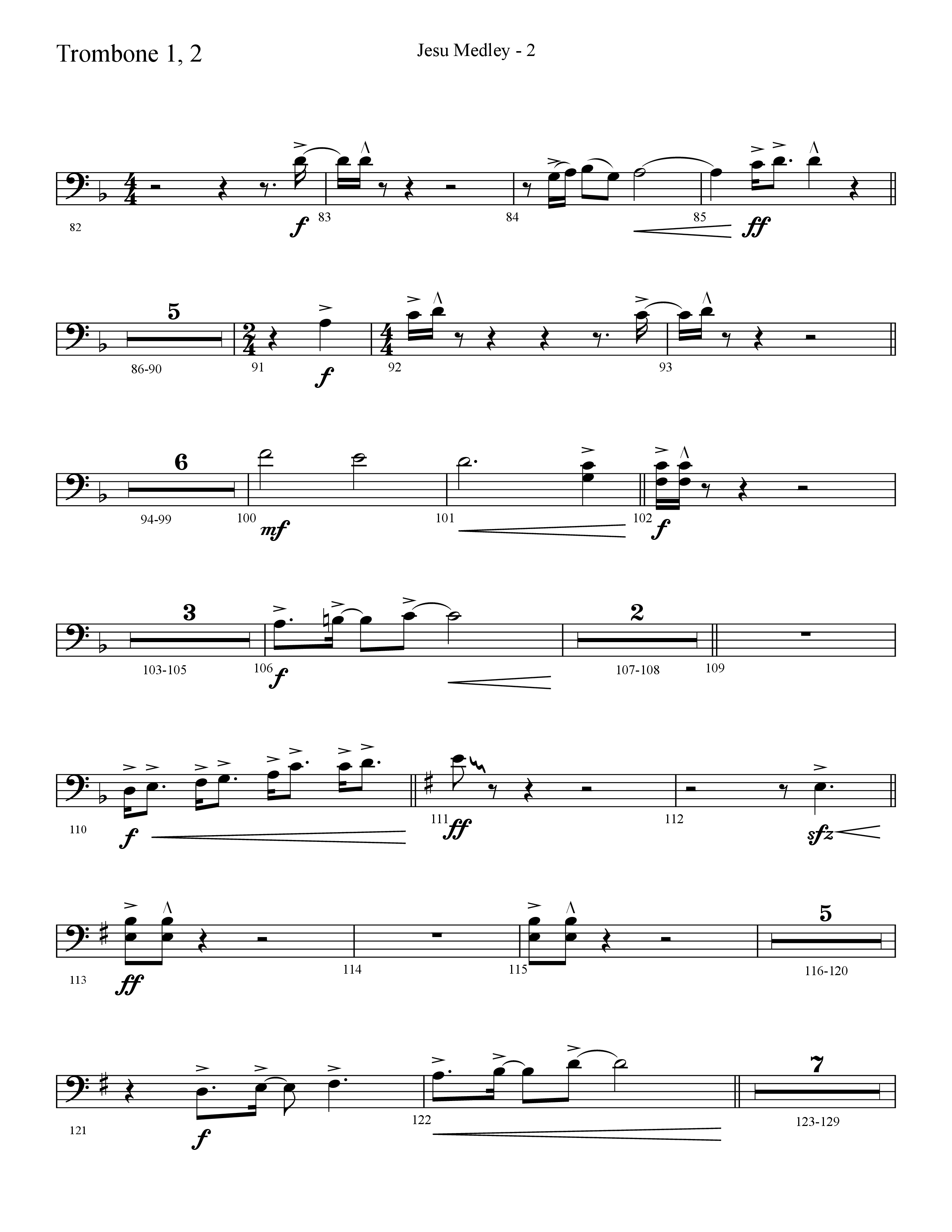 Jesu Medley (with Jesu Joy Of Man’s Desiring, Unto Us, What Child Is This, Alleluia To The King (Choral Anthem SATB) Trombone 1/2 (Lifeway Choral / Arr. Cliff Duren)