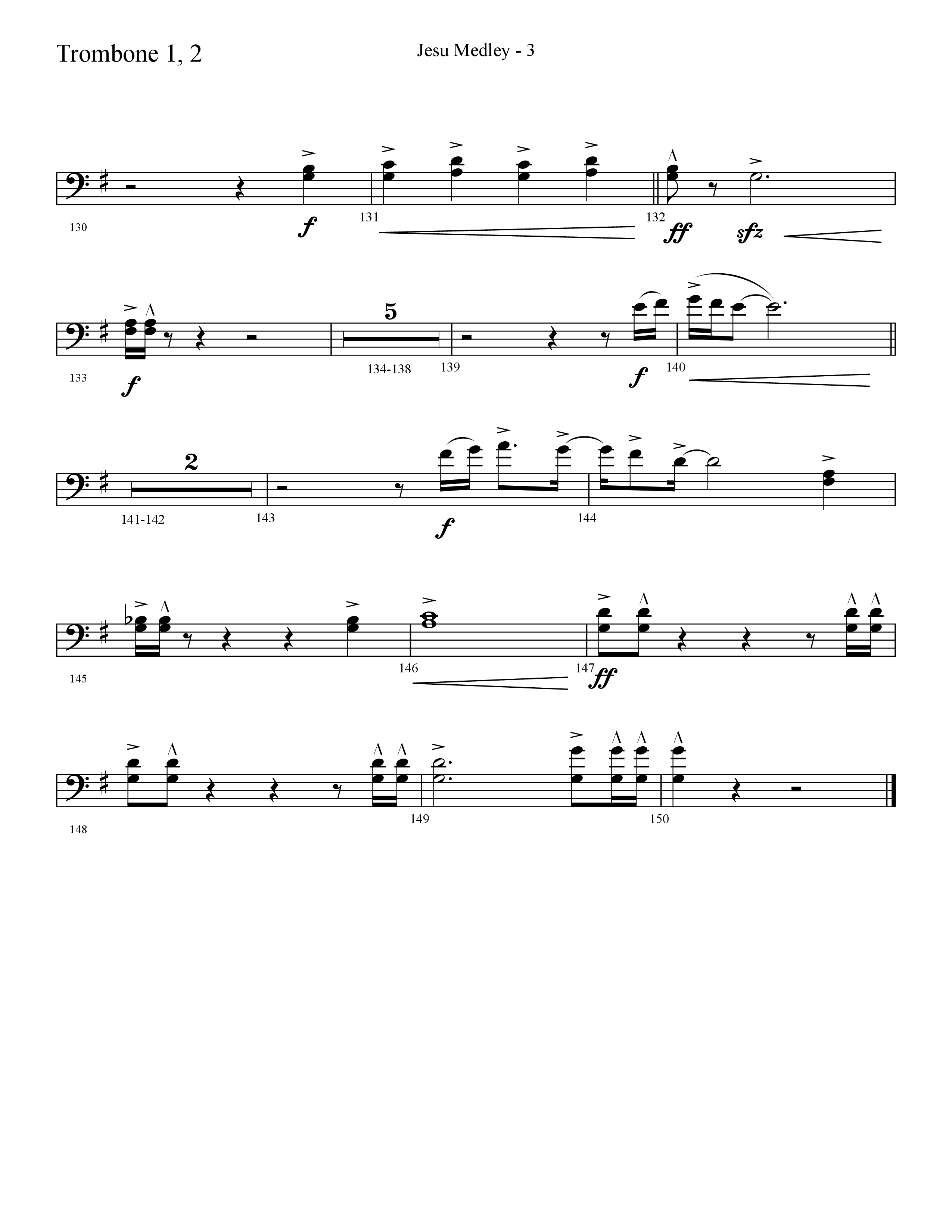 Jesu Medley (with Jesu Joy Of Man’s Desiring, Unto Us, What Child Is This, Alleluia To The King (Choral Anthem SATB) Trombone 1/2 (Lifeway Choral / Arr. Cliff Duren)