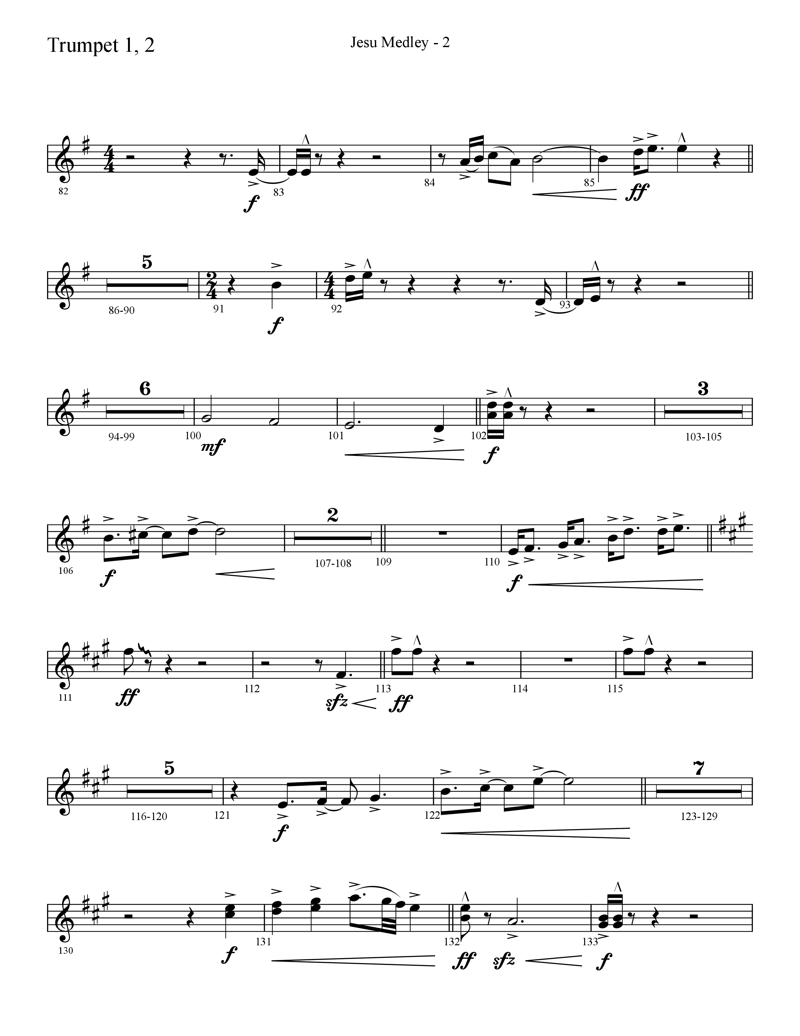 Jesu Medley (with Jesu Joy Of Man’s Desiring, Unto Us, What Child Is This, Alleluia To The King (Choral Anthem SATB) Trumpet 1,2 (Lifeway Choral / Arr. Cliff Duren)