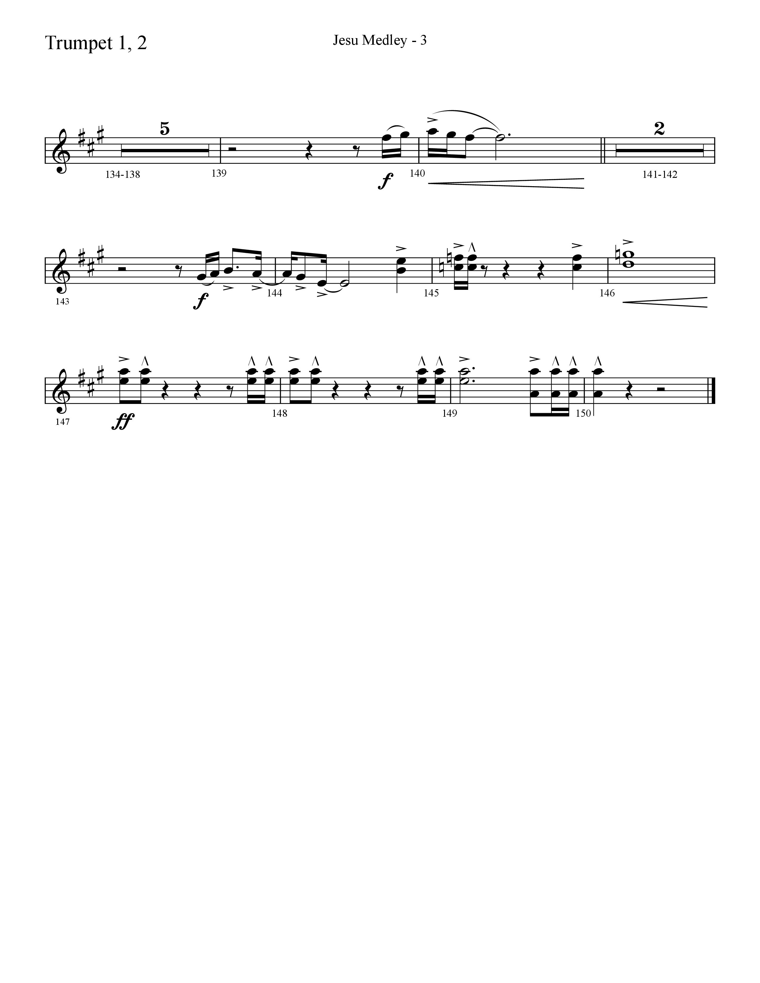 Jesu Medley (with Jesu Joy Of Man’s Desiring, Unto Us, What Child Is This, Alleluia To The King (Choral Anthem SATB) Trumpet 1,2 (Lifeway Choral / Arr. Cliff Duren)