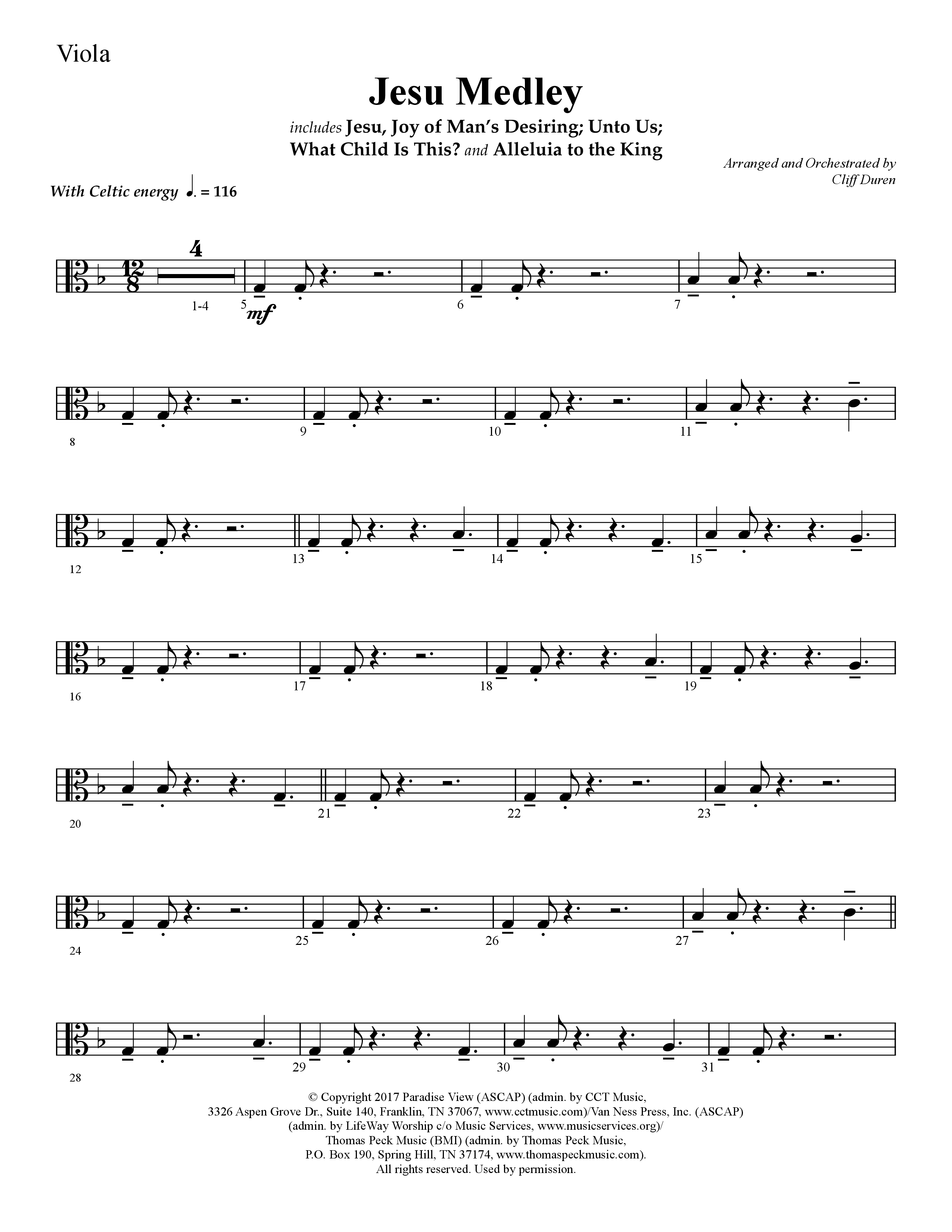 Jesu Medley (with Jesu Joy Of Man’s Desiring, Unto Us, What Child Is This, Alleluia To The King (Choral Anthem SATB) Viola (Lifeway Choral / Arr. Cliff Duren)