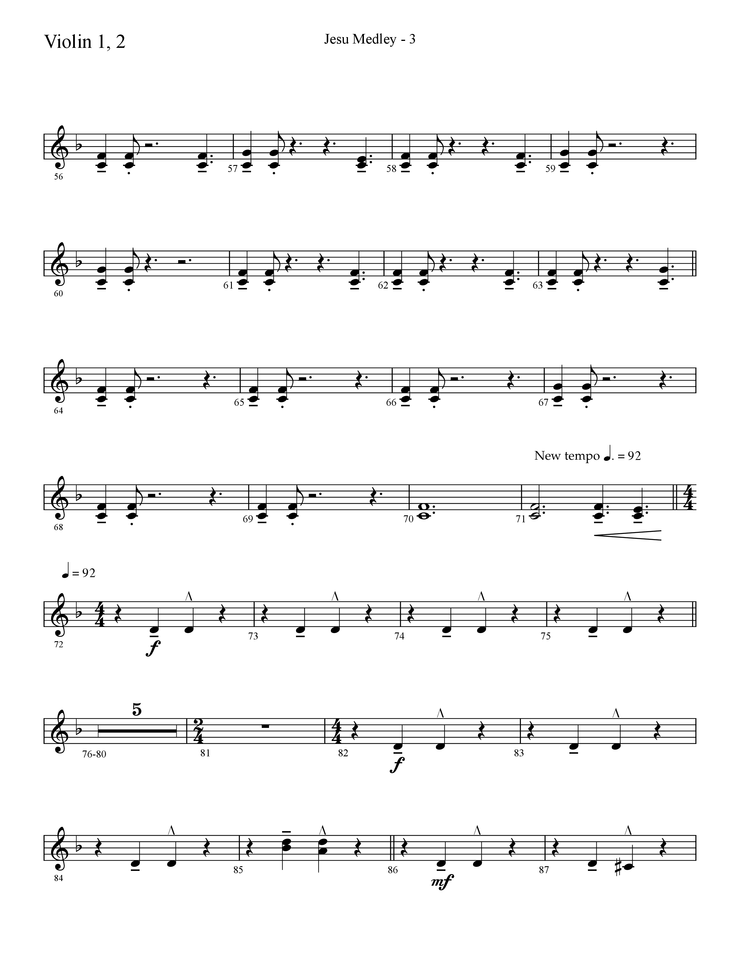 Jesu Medley (with Jesu Joy Of Man’s Desiring, Unto Us, What Child Is This, Alleluia To The King (Choral Anthem SATB) Violin 1/2 (Lifeway Choral / Arr. Cliff Duren)