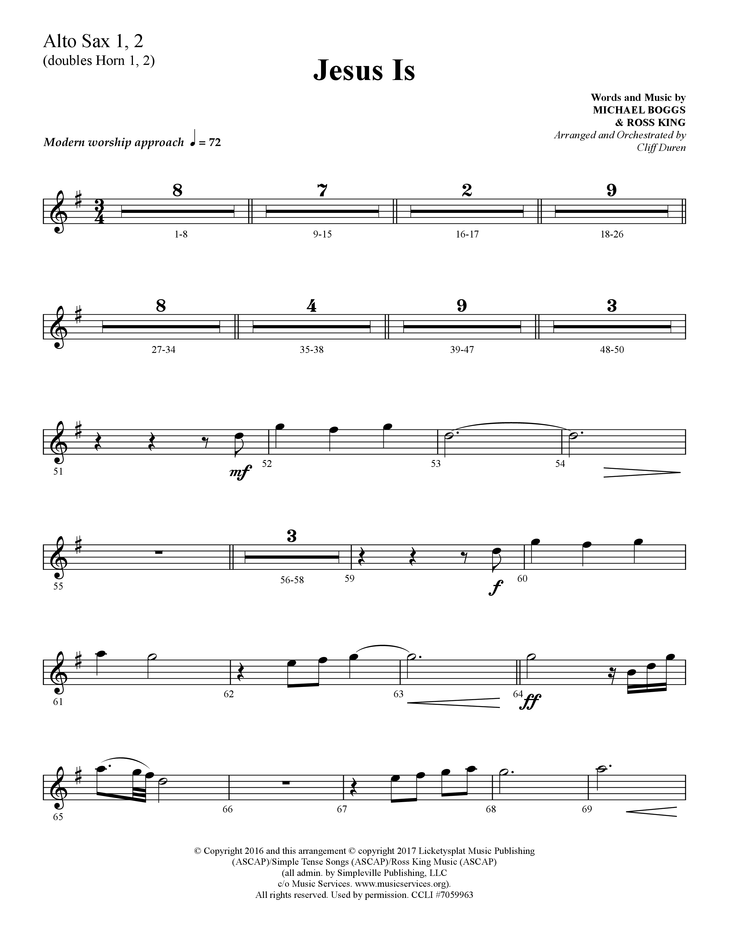 Jesus Is (Choral Anthem SATB) Alto Sax 1/2 (Lifeway Choral / Arr. Cliff Duren)