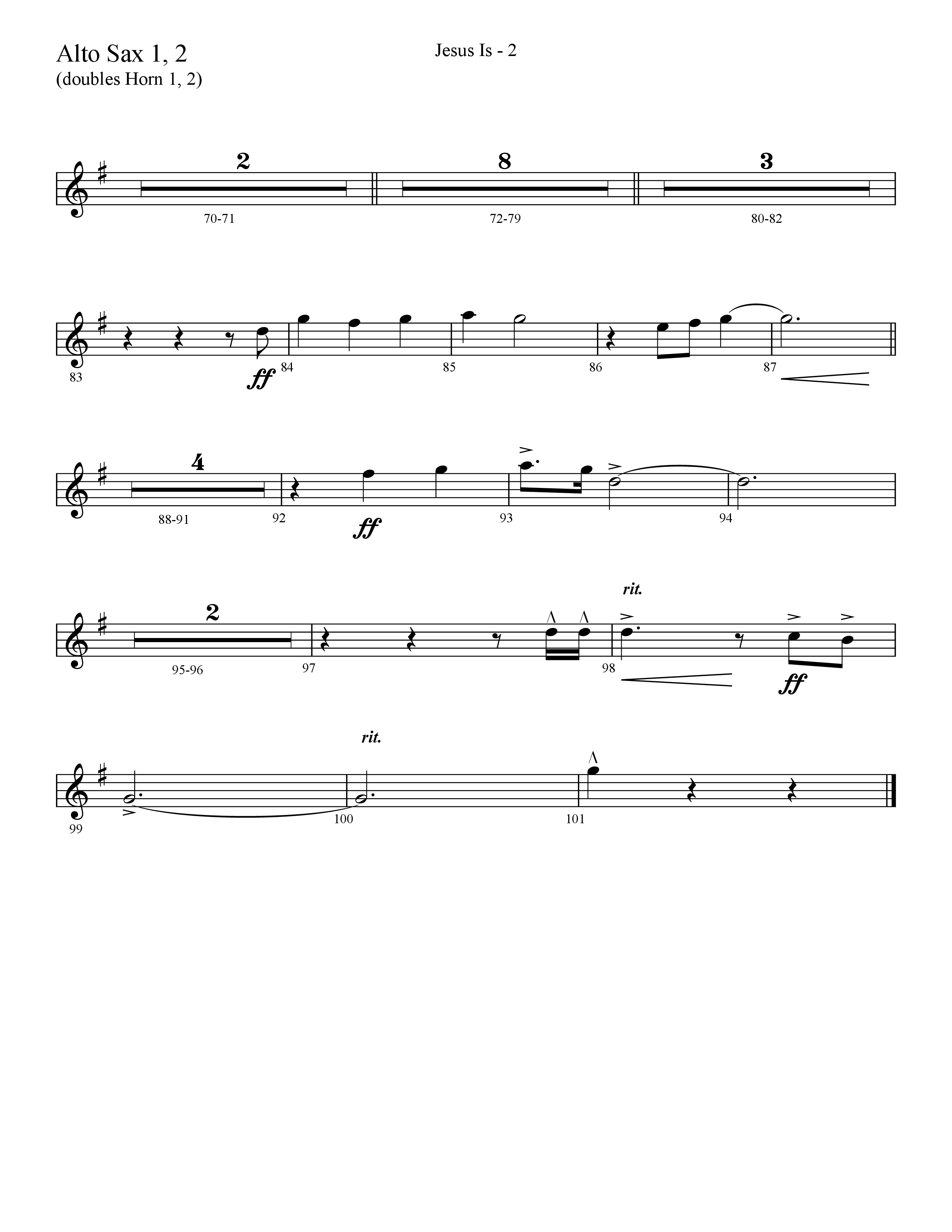 Jesus Is (Choral Anthem SATB) Alto Sax 1/2 (Lifeway Choral / Arr. Cliff Duren)