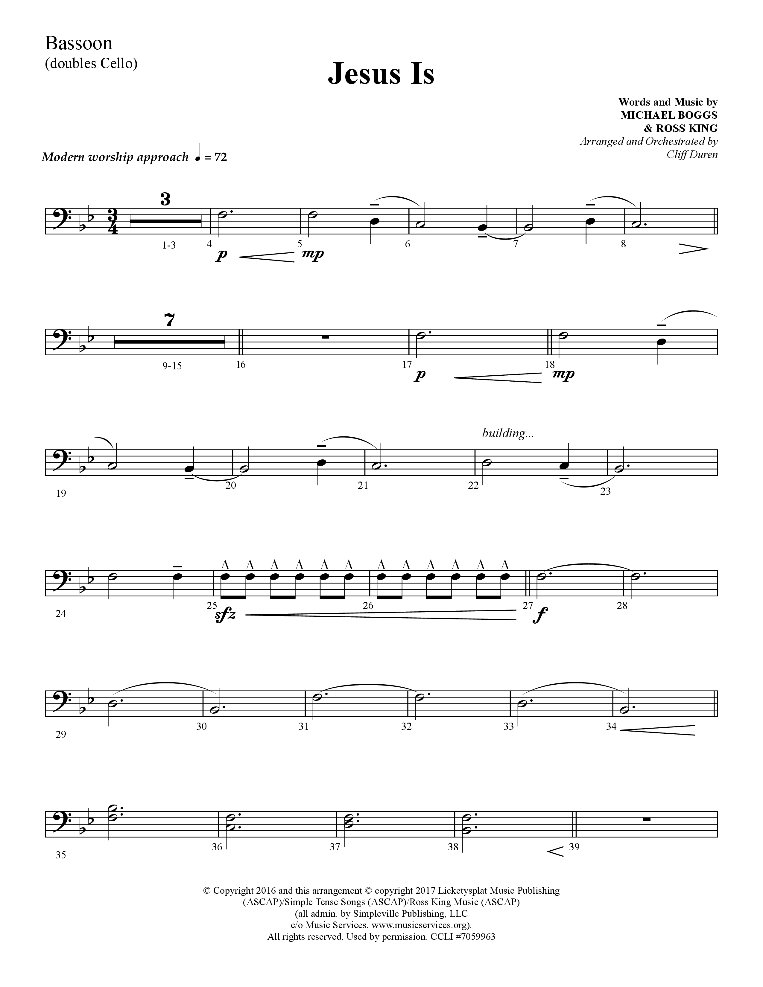 Jesus Is (Choral Anthem SATB) Bassoon (Lifeway Choral / Arr. Cliff Duren)