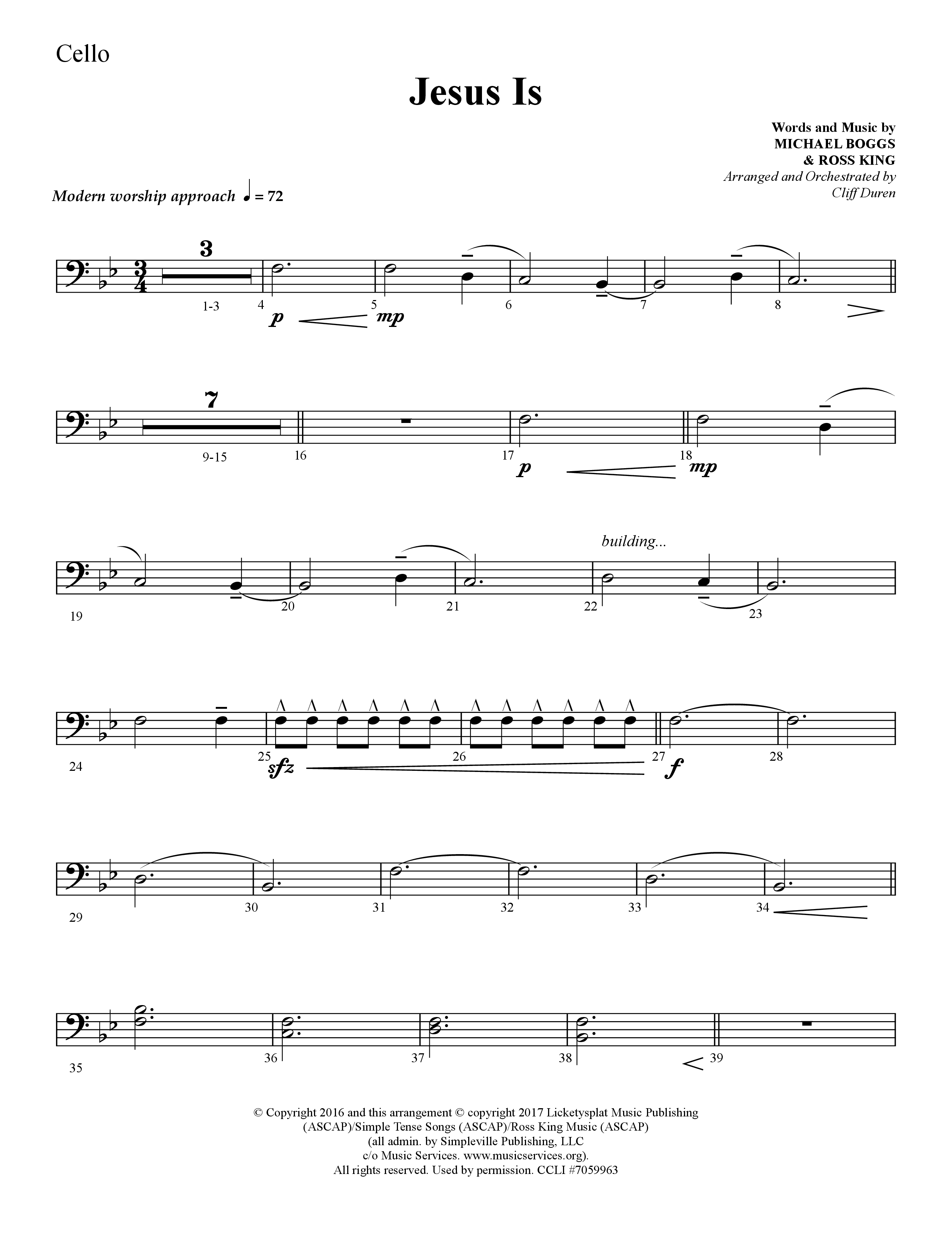Jesus Is (Choral Anthem SATB) Cello (Lifeway Choral / Arr. Cliff Duren)